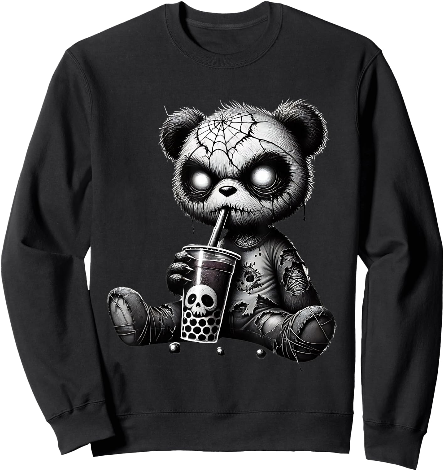 Creepy Panda Bubble Tea Halloween Sweatshirt - Sweatshirt | Black