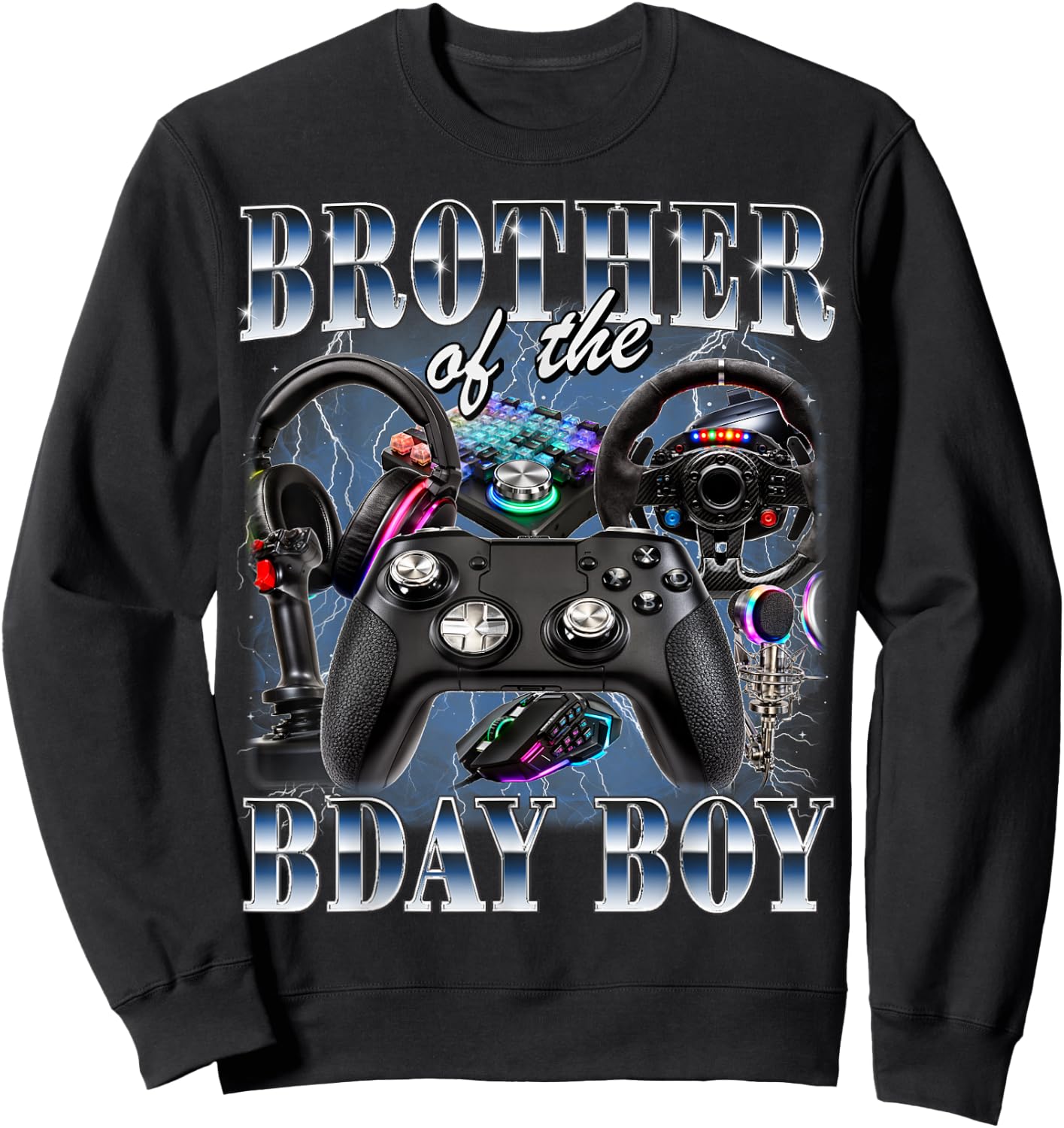 Brother of The Birthday Boy Gamer 90s Style Video Game Sweatshirt - Sweatshirt | Black
