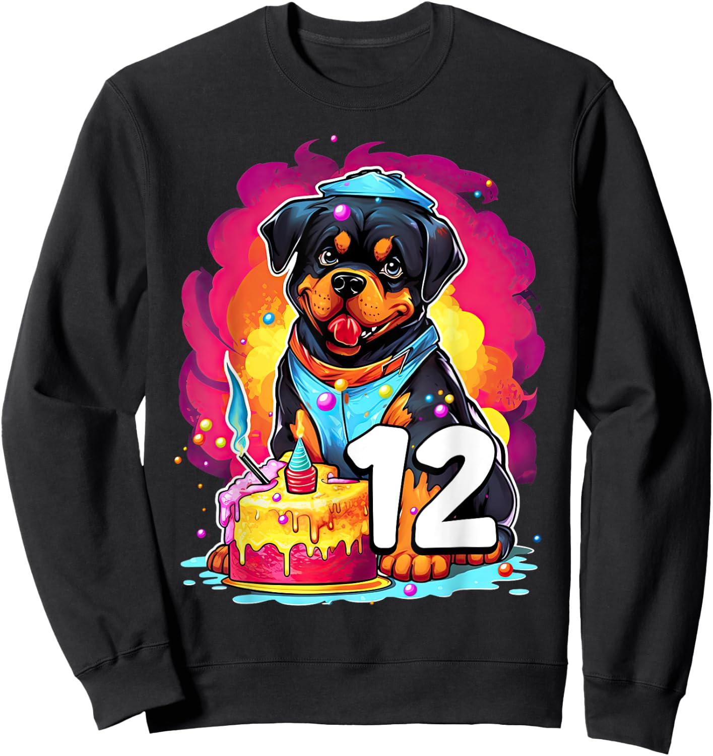 Rottweiler Dog 12th Birthday Themed Party 12 Years Old Men Women Kids Sweatshirt - Sweatshirt | Black