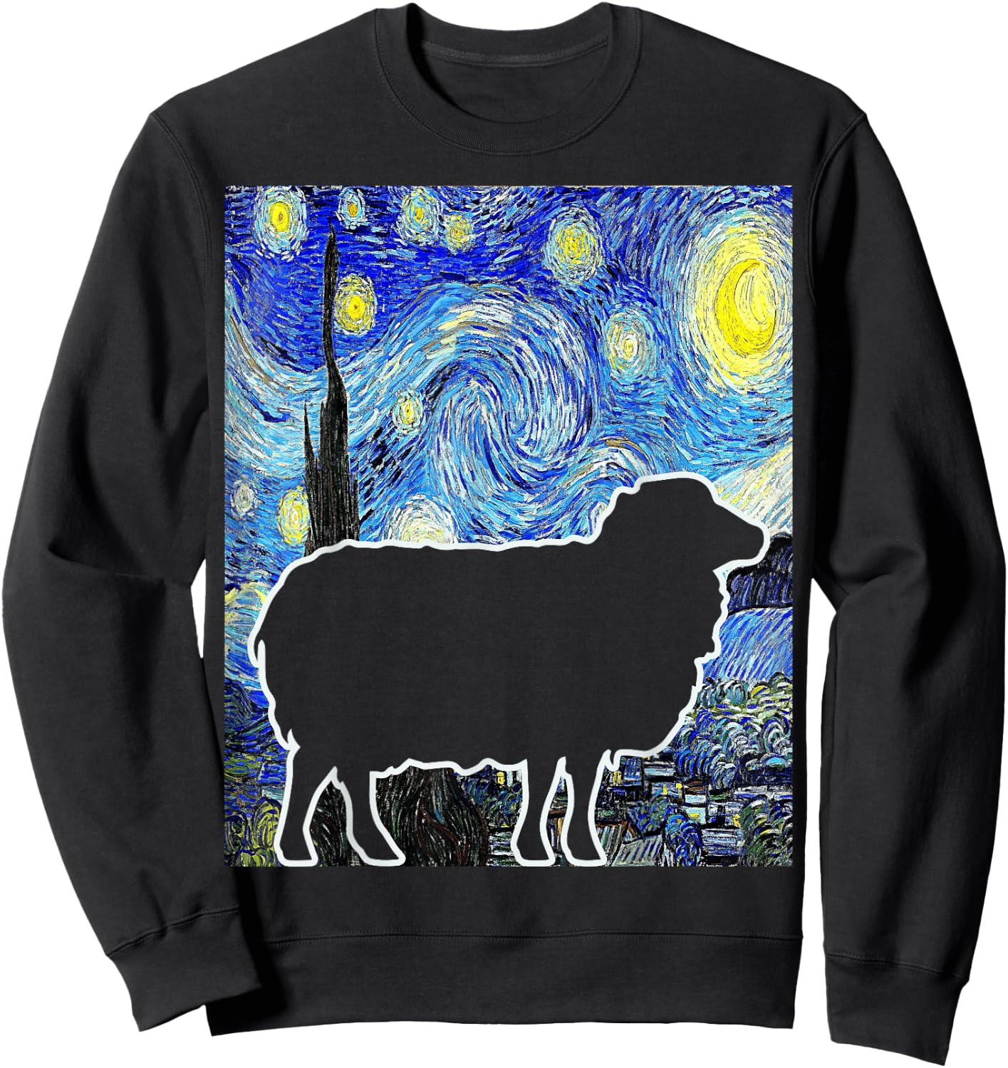 Sheep Starry Night Van Gogh Funny Sheep Farmer Lamb Sweatshirt - Sweatshirt | Black