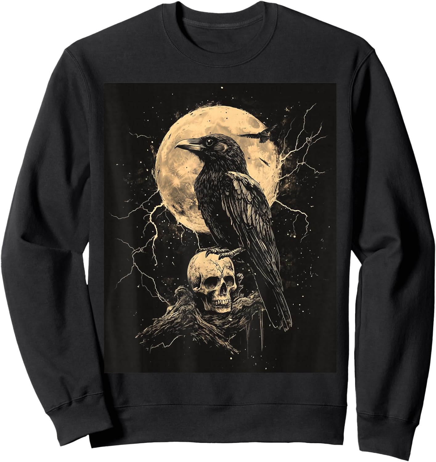 Raven Skull Moon Scary Black Gothic Spooky Women Black Crow Sweatshirt - Sweatshirt | Black