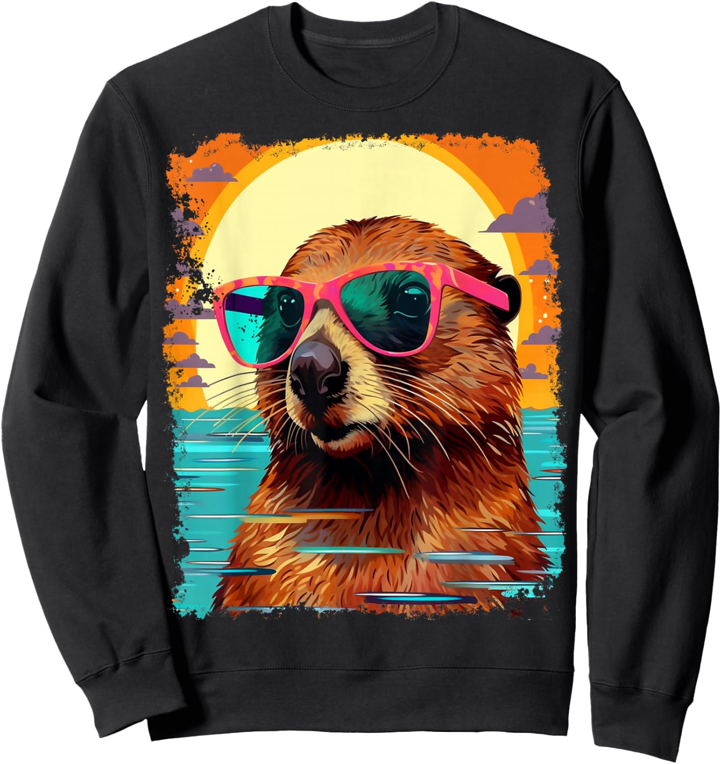 Pop Art Colorful Hawaiian Beaver Sweatshirt - Sweatshirt | Black