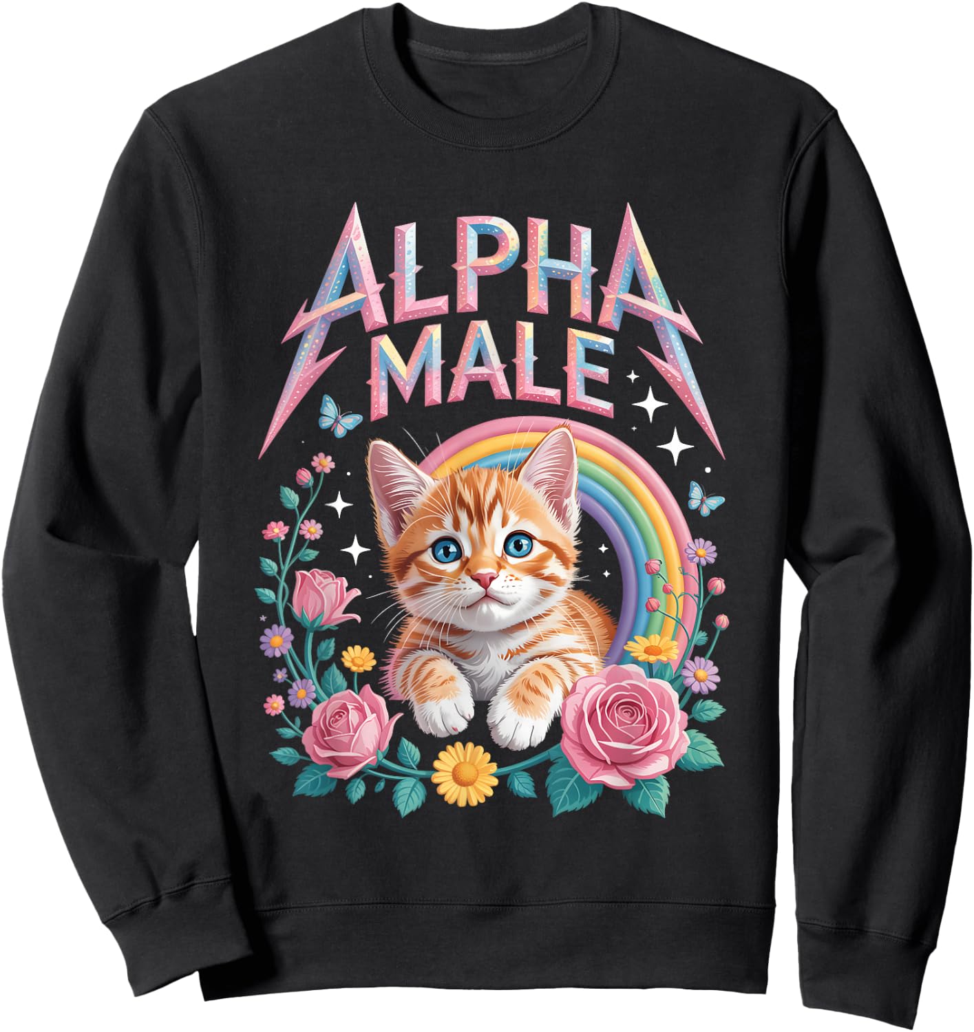 Alpha a Male Ingwer Kätzchen Regenbogen Blumen Kitty Katzenliebhaber Sweatshirt - Sweatshirt | Black