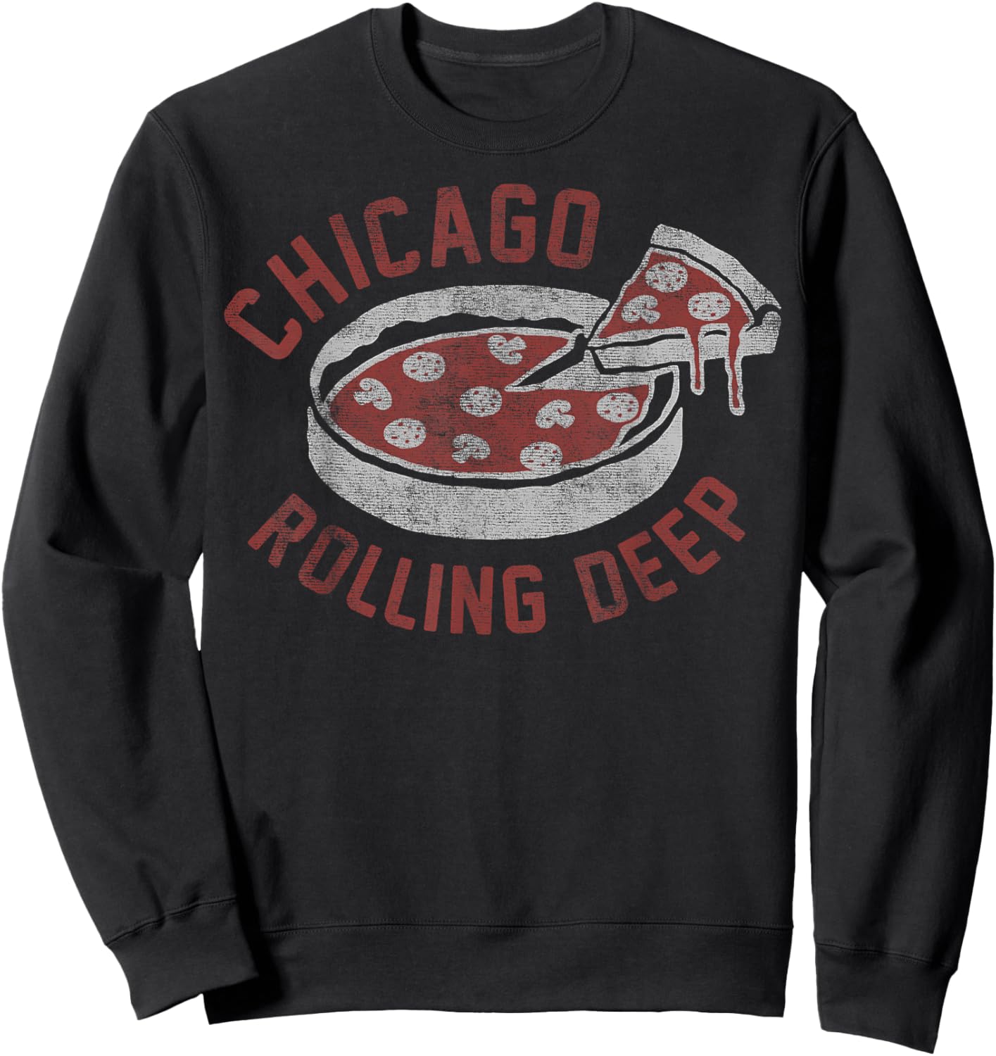 Chicago Rolling Deep Dish Pizza Vintage Sweatshirt - Sweatshirt | Black