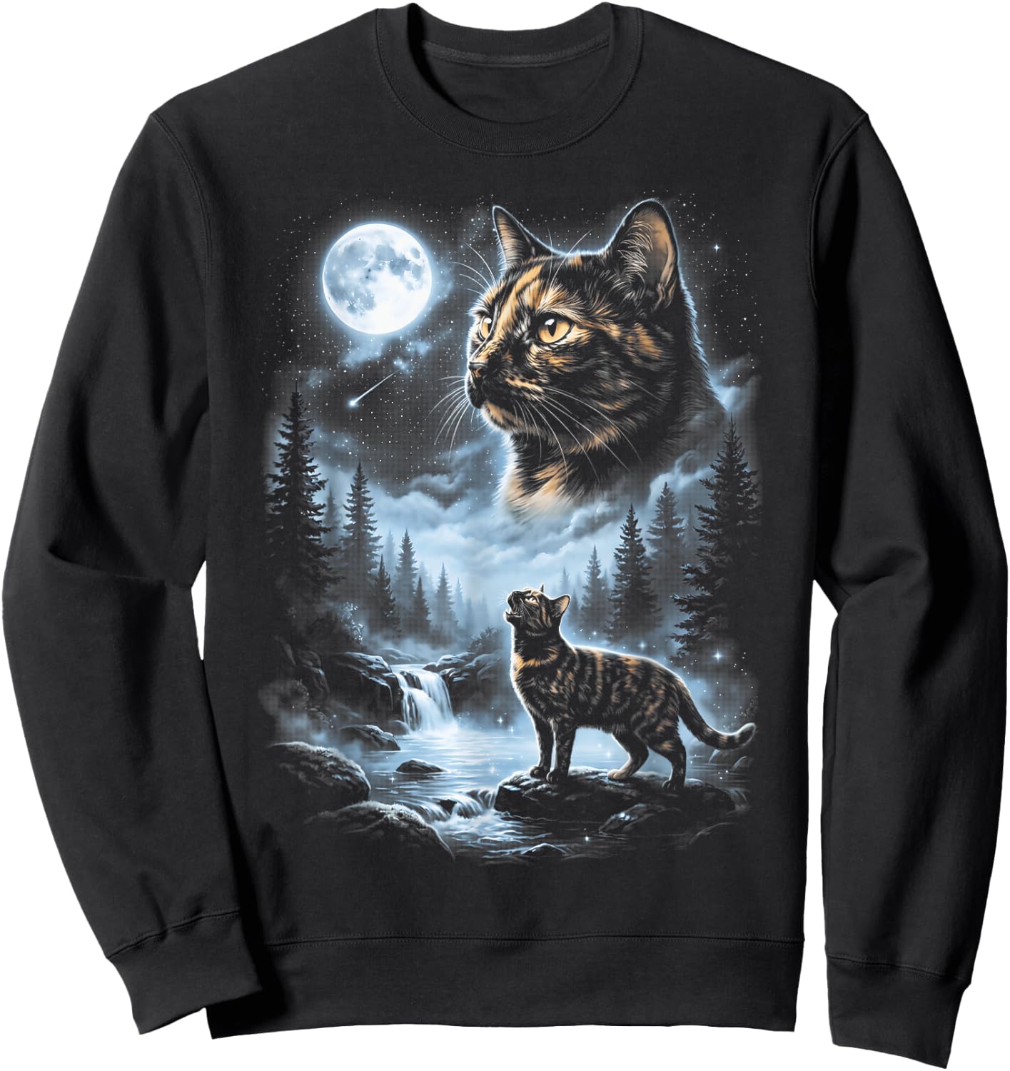 Vintage Tortoiseshell Cat Howling to The Moon Sweatshirt - Sweatshirt | Black