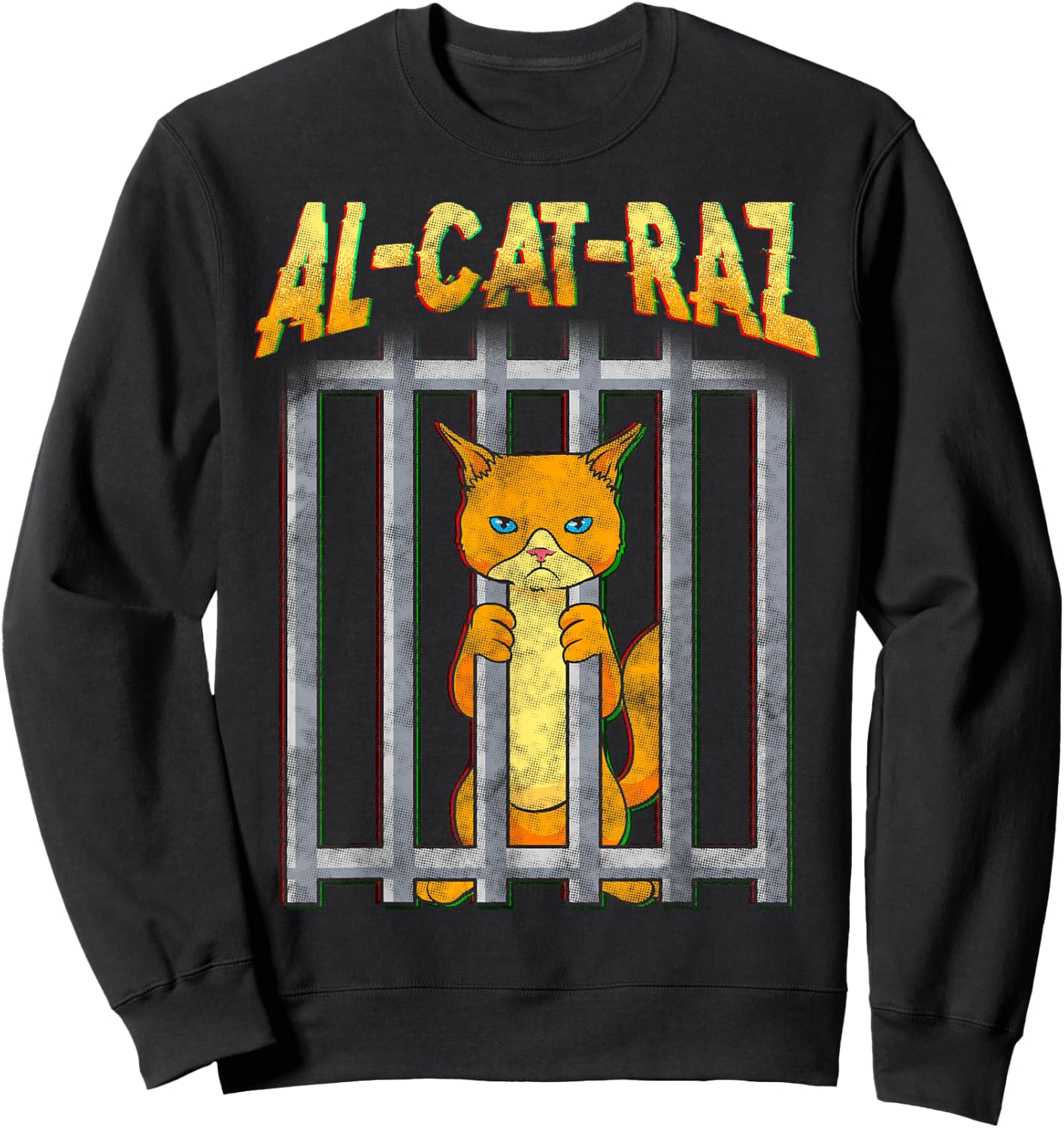 AL CAT RAZ Alcatraz Cat in Prison Behind Bars Funny Women Sweatshirt - Sweatshirt | Black