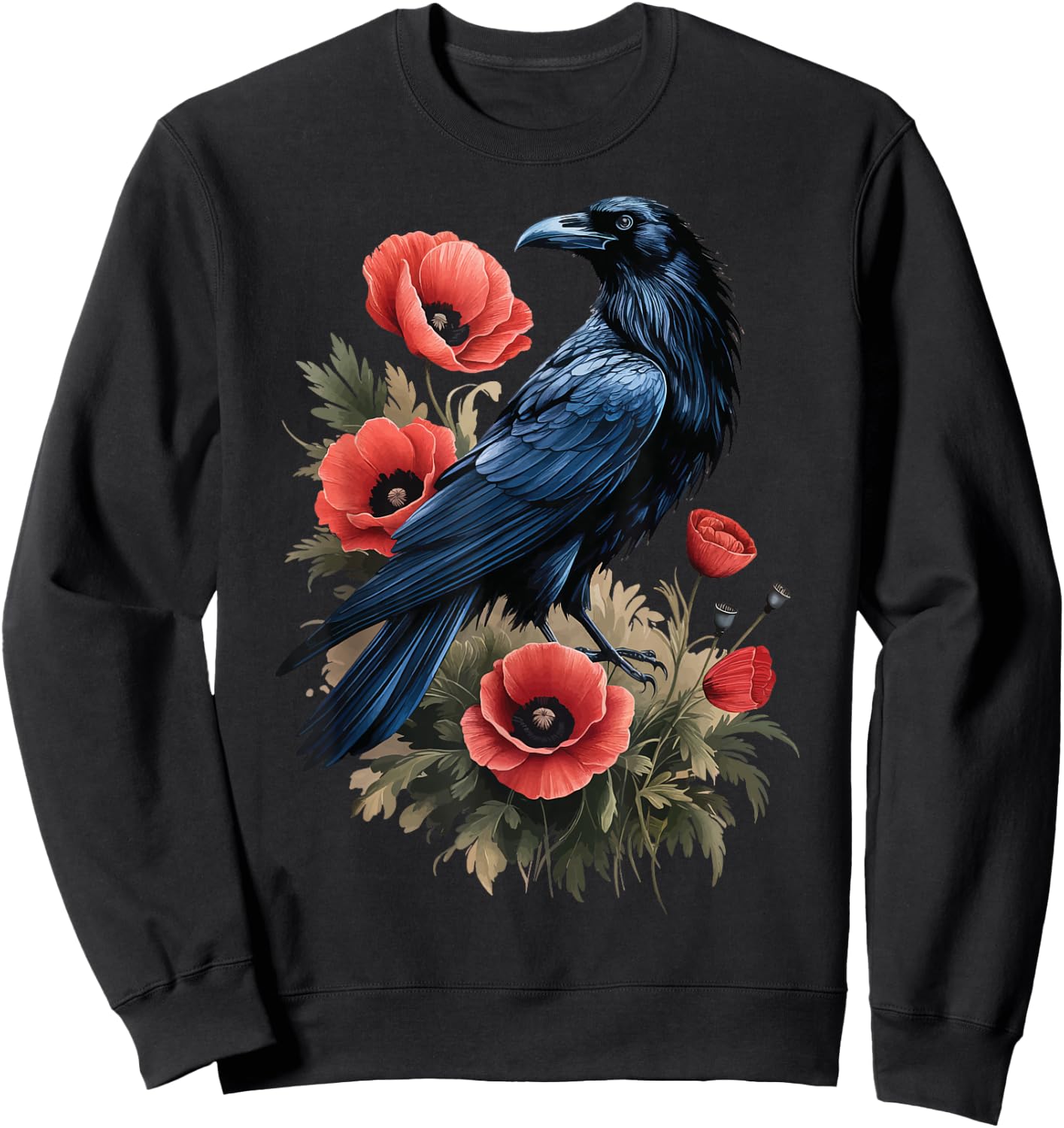 Raven Red Flowers Floral Sweatshirt - Sweatshirt | Black
