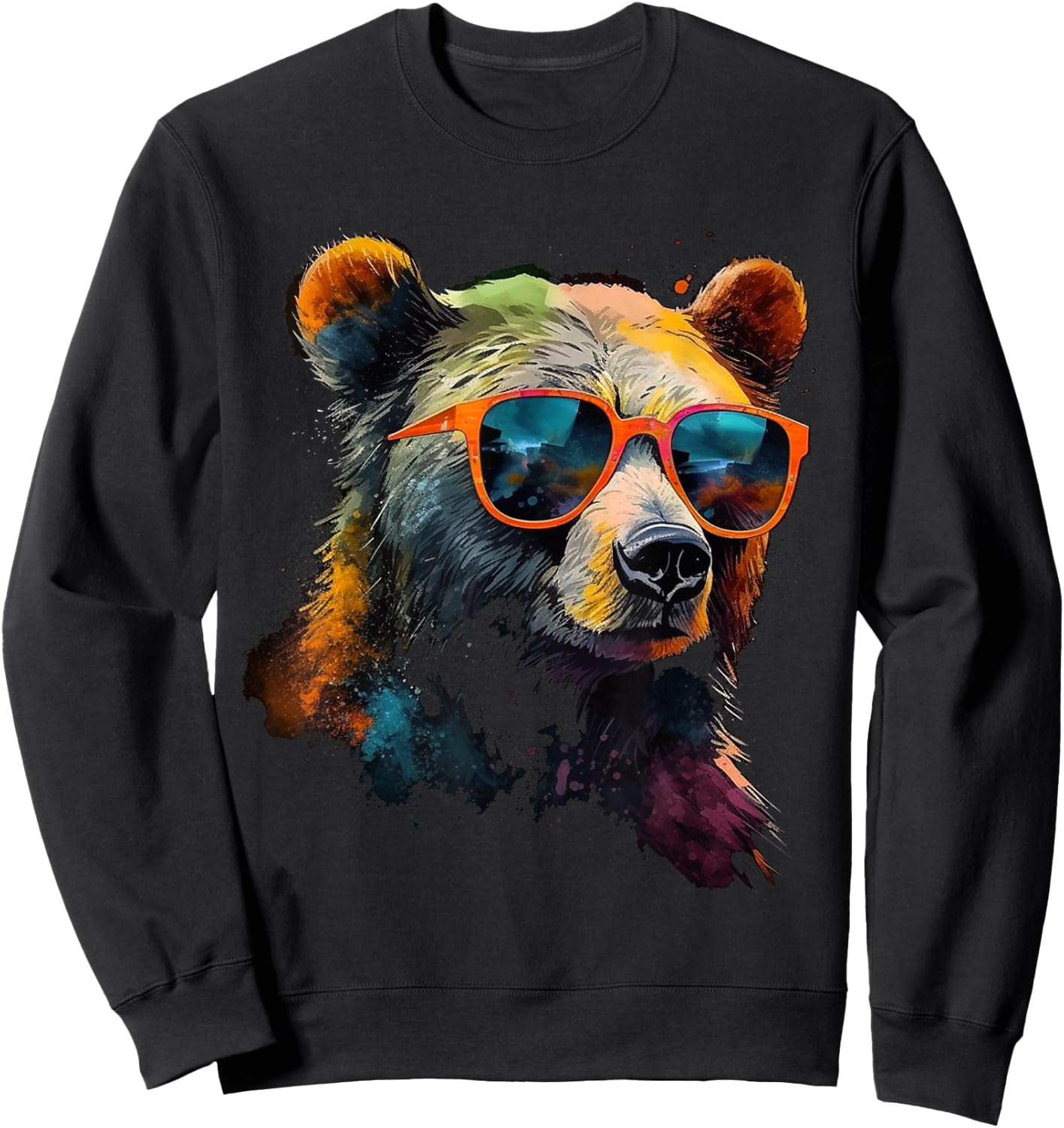 Bear Sunglasses Colourful Art Animal Bear Sweatshirt - Sweatshirt | Black