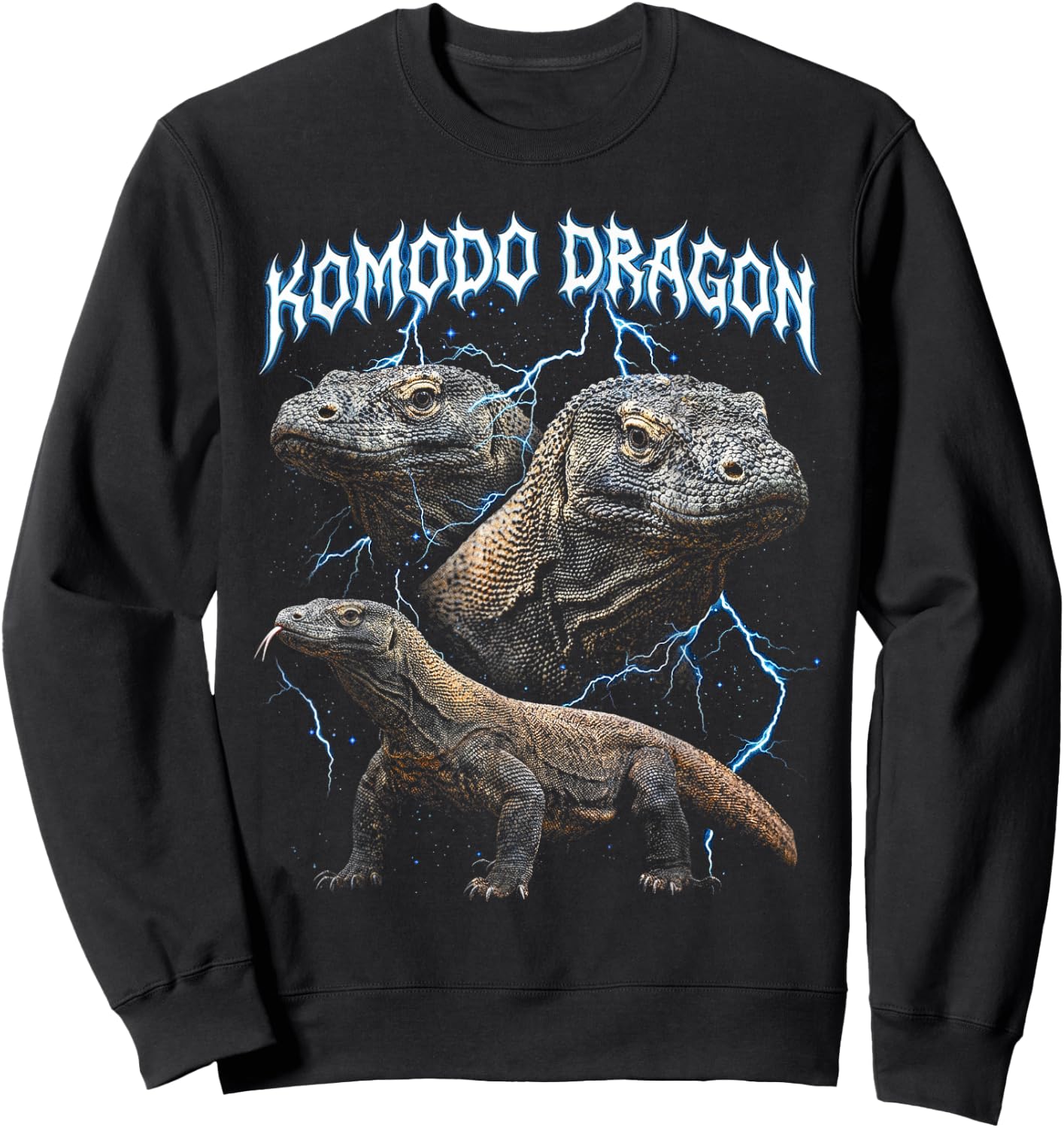 Amoureux des Animaux rétro en Heavy Metal des années 90 de Komodo Dragon Sweatshirt - Sweatshirt | Black