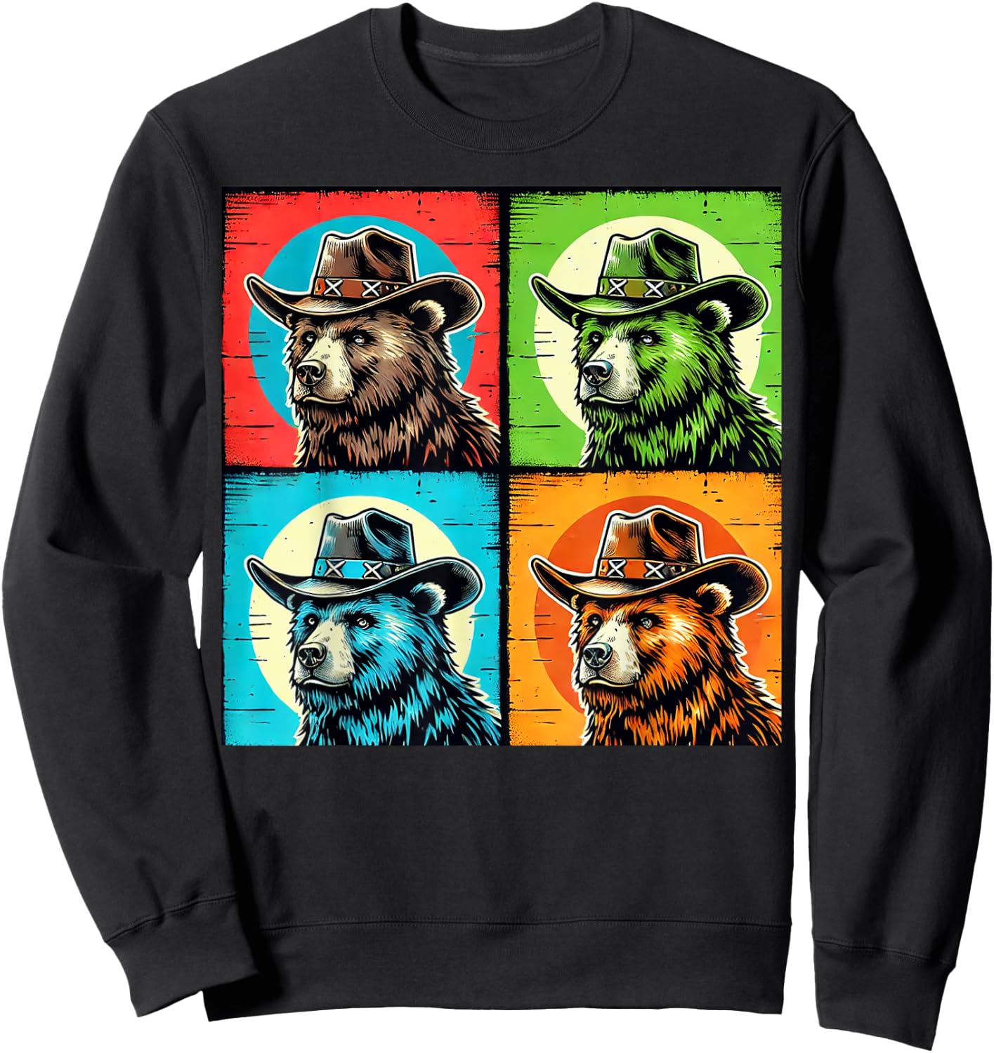 Cowboy Bear Design Colorful for Western Lovers Pop Art Sweatshirt - Sweatshirt | Black