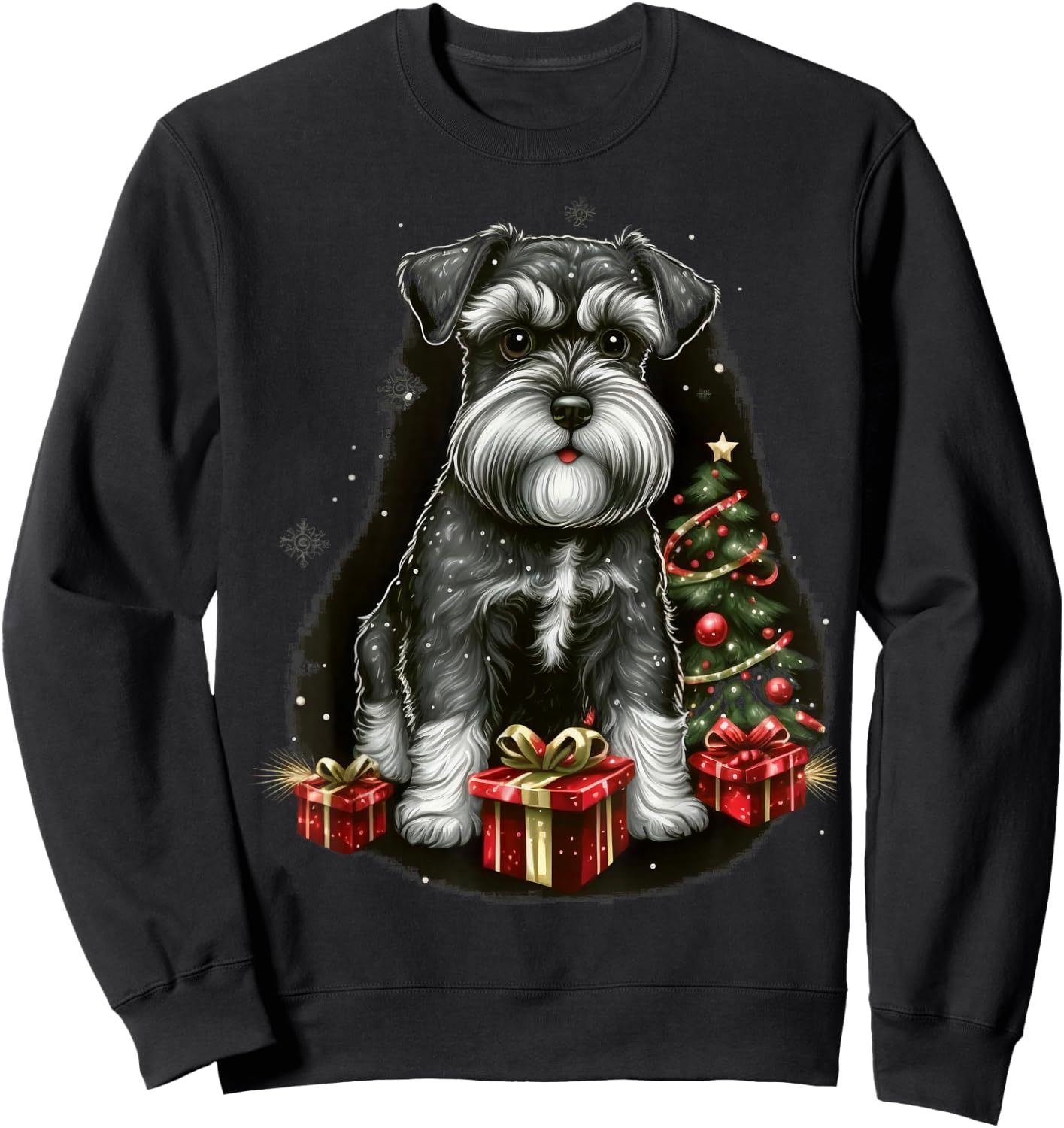 Xmas Dwarf Schnauzer Santa on Christmas Miniature Schnauzer Sweatshirt - Sweatshirt | Black