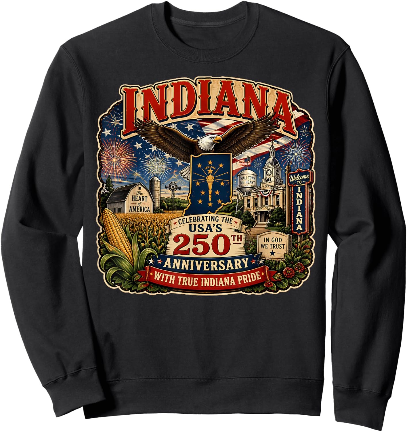 USA 250th Anniversary Indiana Pride Sweatshirt - Sweatshirt | Black