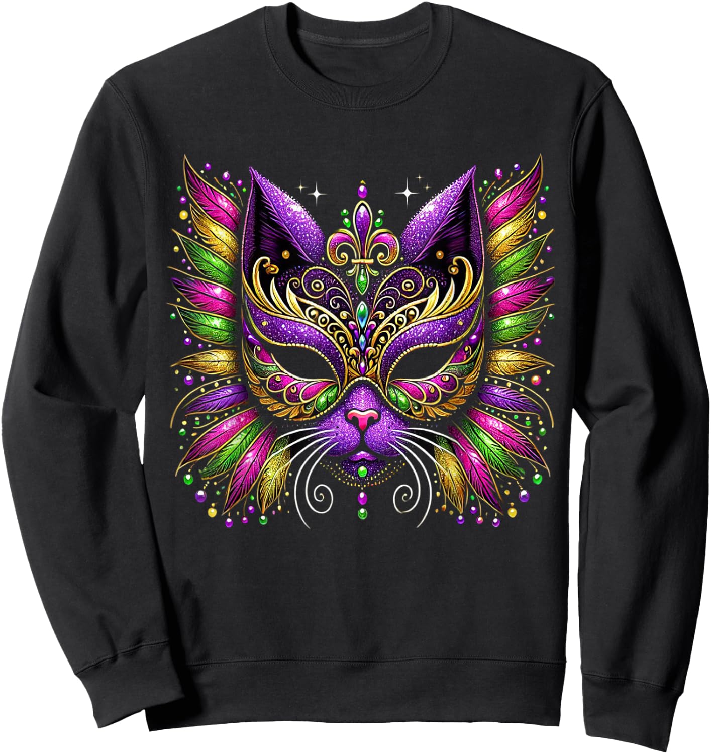 Mardi Gras Cat Mask New Orleans Women Kids Mardi Gras 2025 Sweatshirt - Sweatshirt | Black