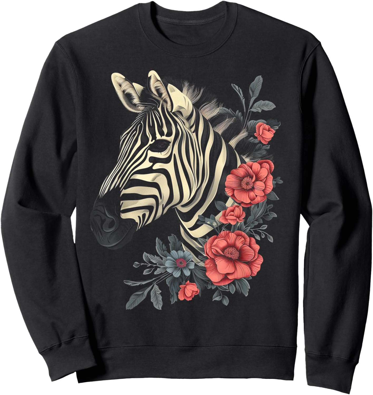 Zebra Vintage Flowers African Animal Zoo Keeper Zebra Lover Sweatshirt - Sweatshirt | Black