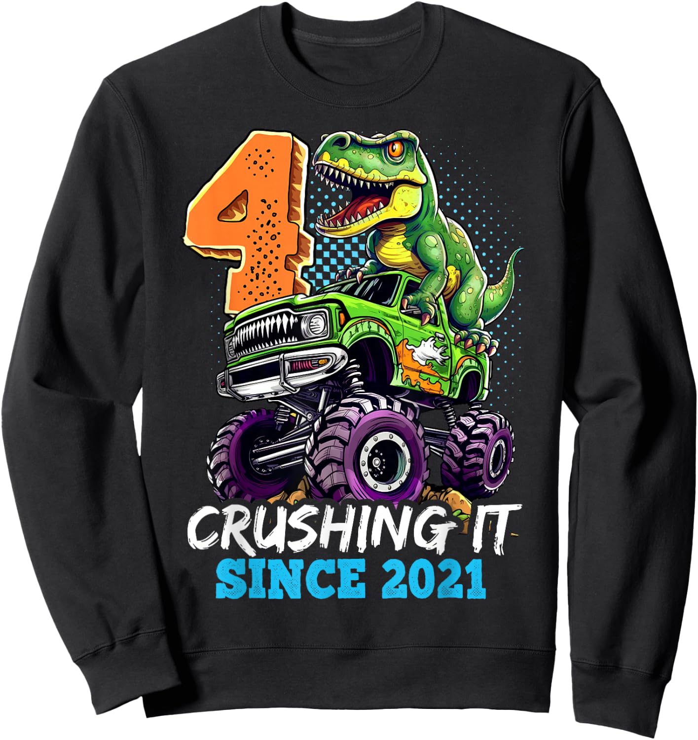 4th Birthday Monster Truck Dinosaur Party Boys Rawr I'm 4 Sweatshirt - Sweatshirt | Black