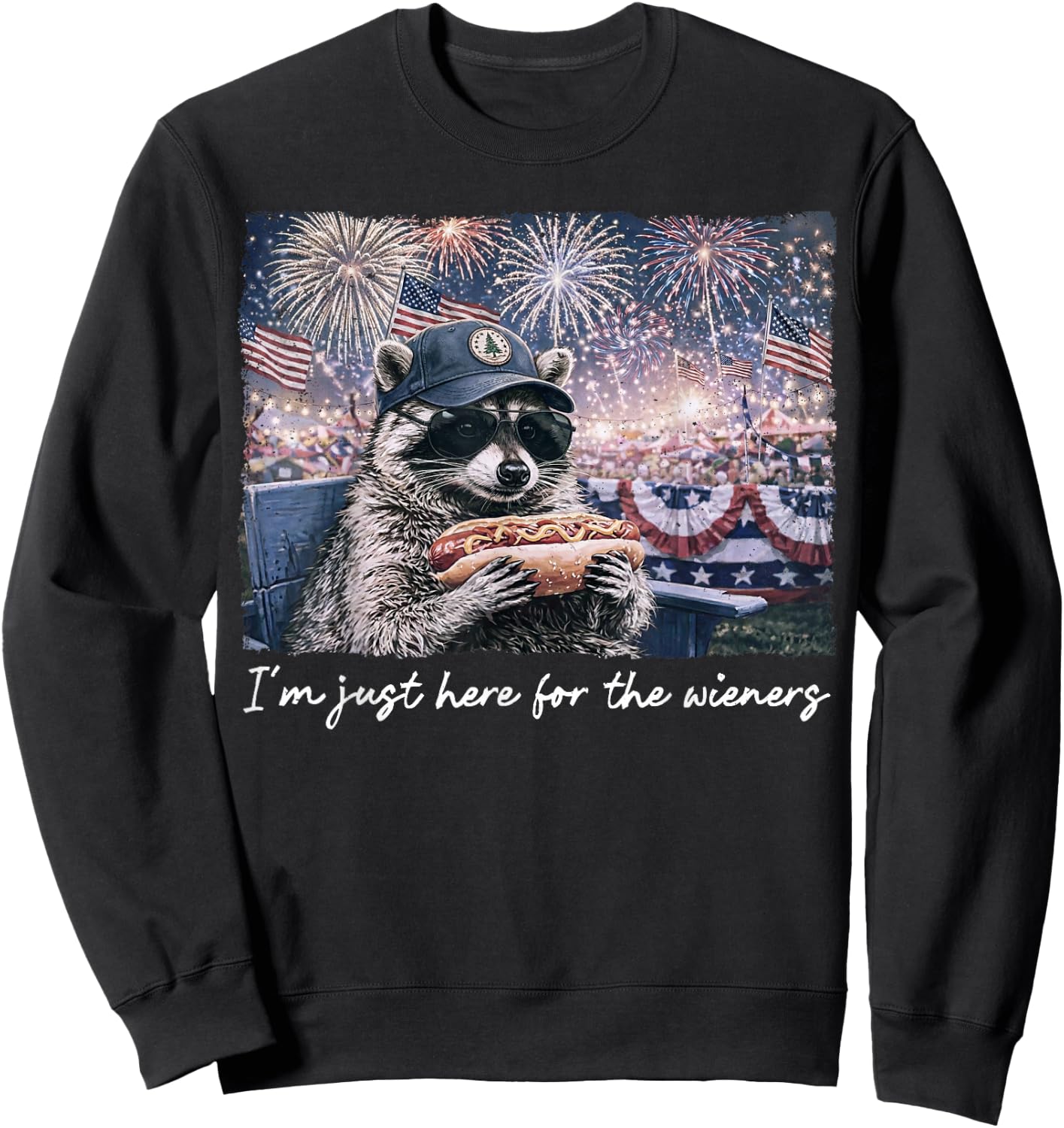 Funny Raccoon I'm Just Here for The Wieners Women Sweatshirt - Sweatshirt | Black