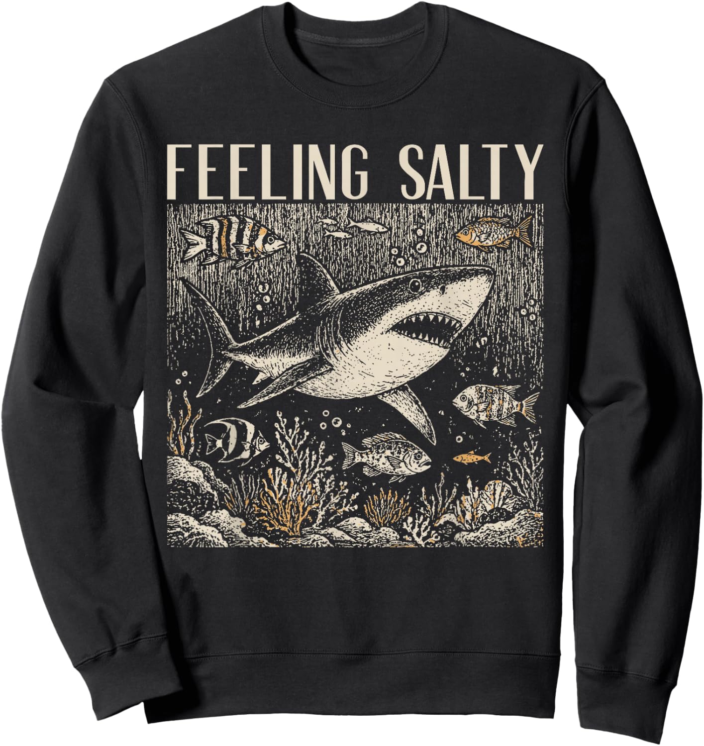Feeling Salty Shark Ocean Vintage Marine Life Beach Lovers Sweatshirt - Sweatshirt | Black
