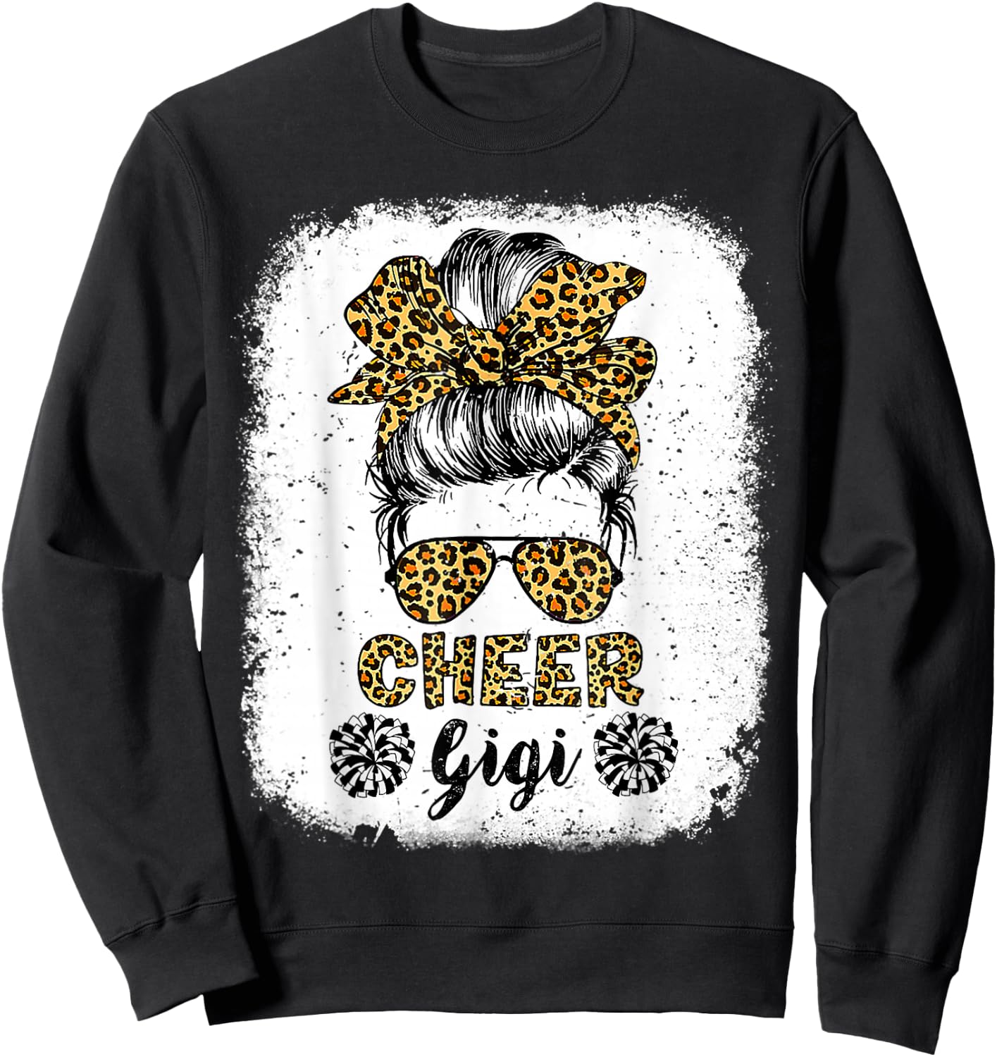 Cheer Gigi Leopard Messy Bun Cheerleader Bleached Sweatshirt - Sweatshirt | Black