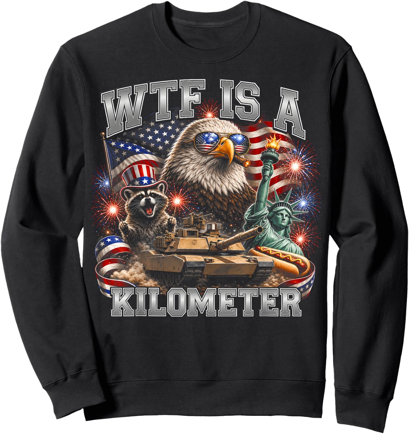 4th of July WTF is Kilometer Funny USA Patriotic Men Women Sweatshirt - Sweatshirt | Black