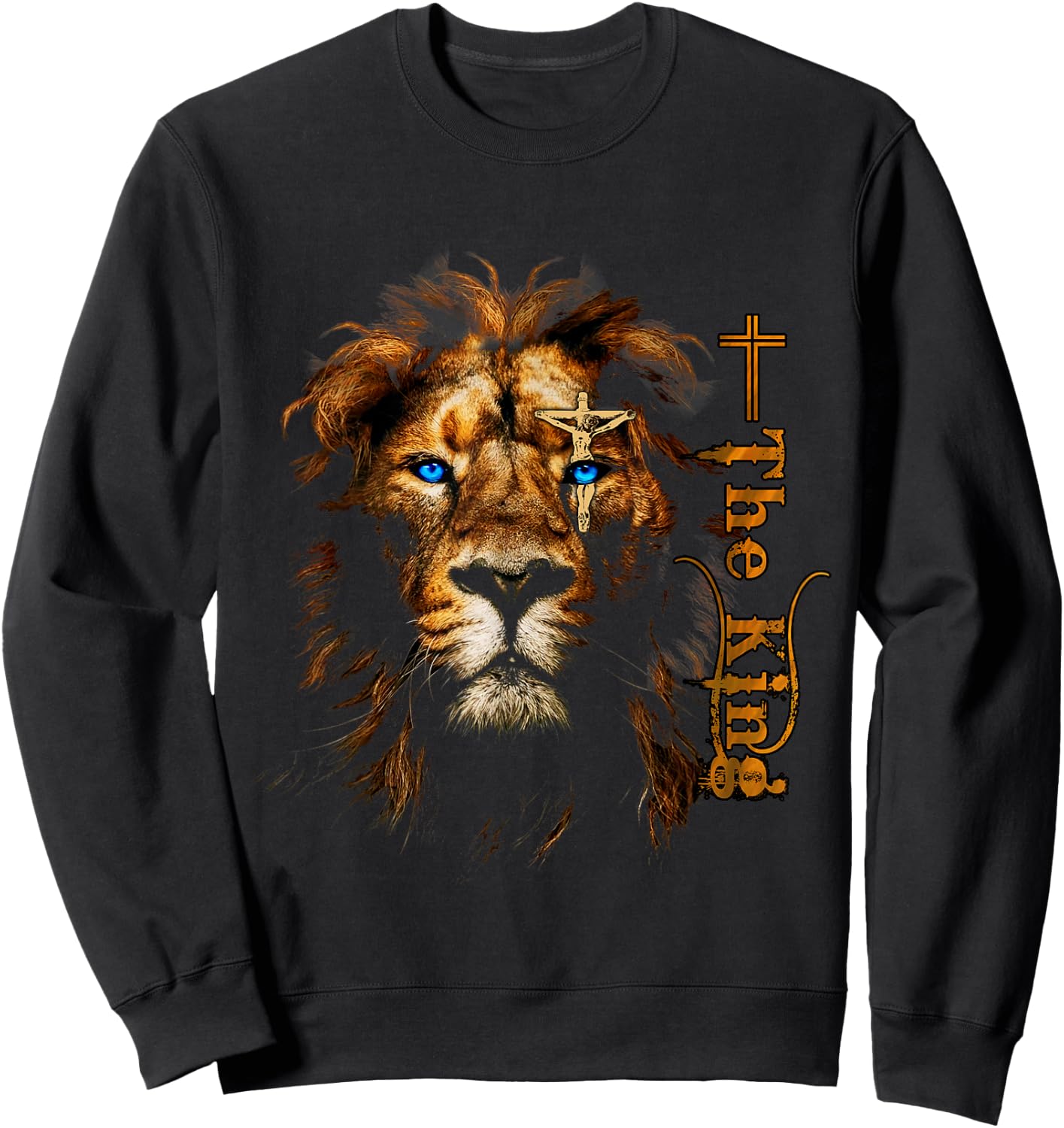 Jesus Christ Lion Art With Cross One Eye The King Savior Sweatshirt - Sweatshirt | Black