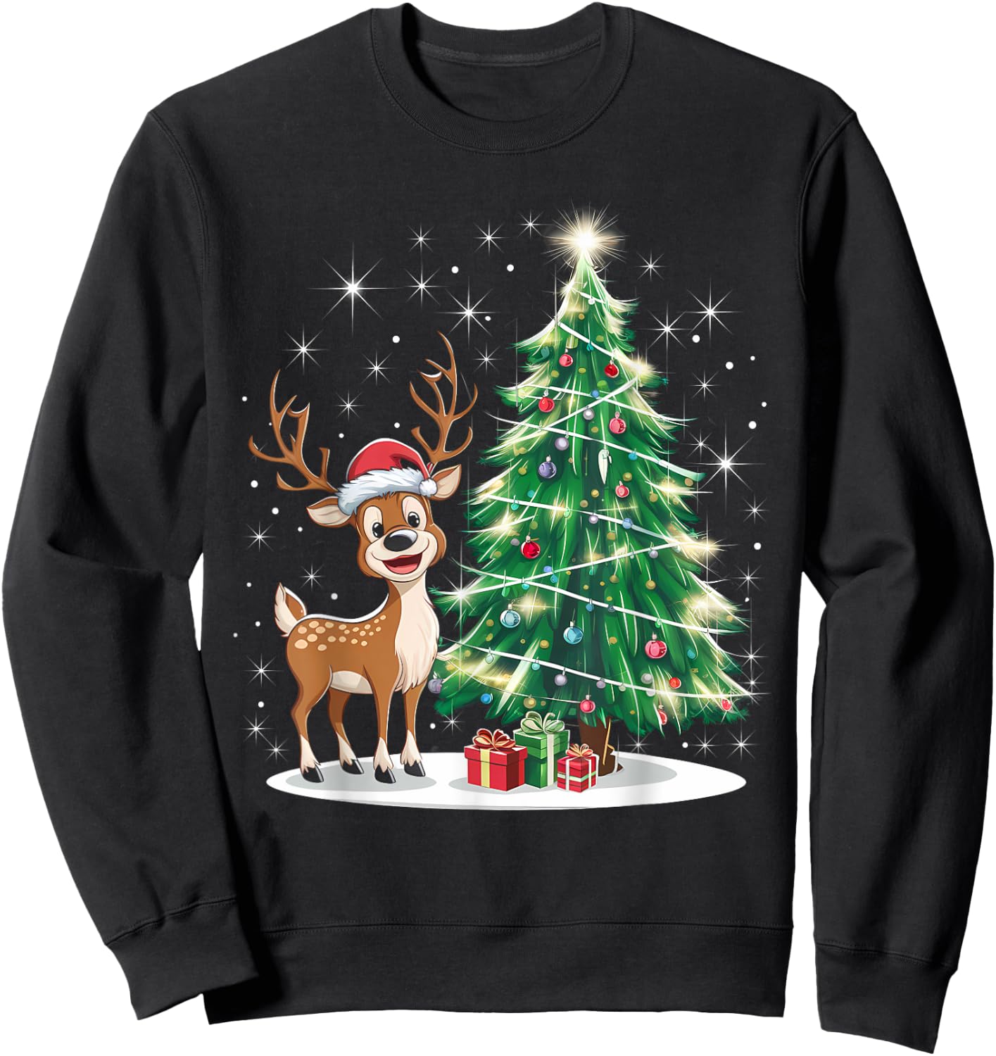 Christmas Christmas Tree Santa Reindeer , black Sweatshirt - Sweatshirt | Black
