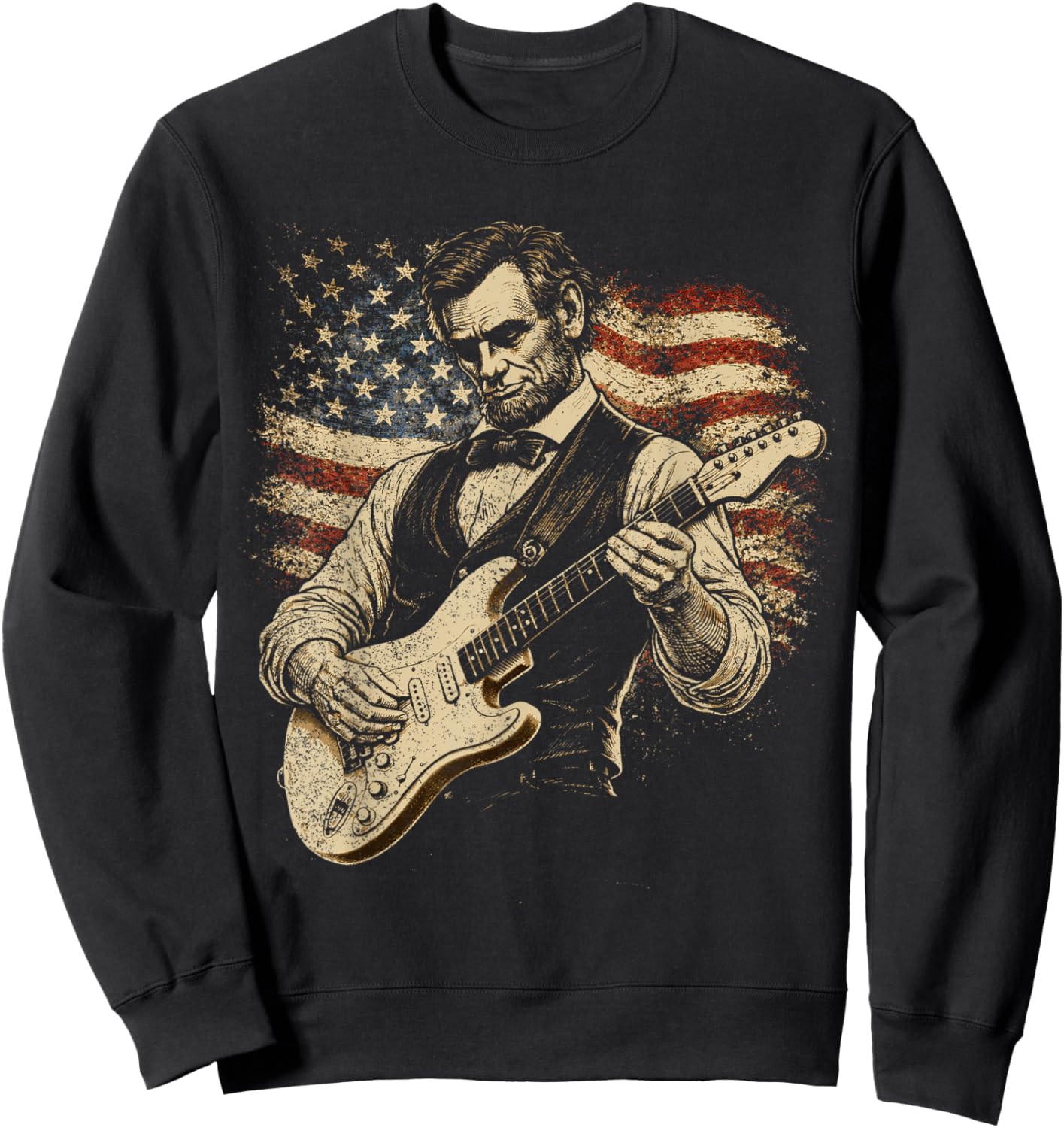 Abraham Lincoln Abe Lincoln Playing Guitar Retro Vintage Sweatshirt - Sweatshirt | Black