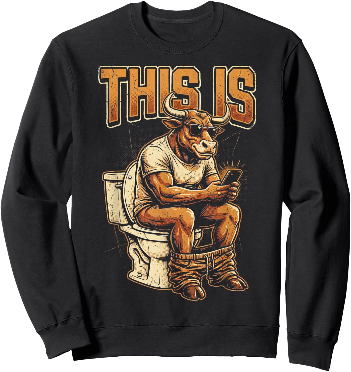 This is Bull Sitting On A Toilet Funny Vintage Graphics Sweatshirt - Sweatshirt | Black