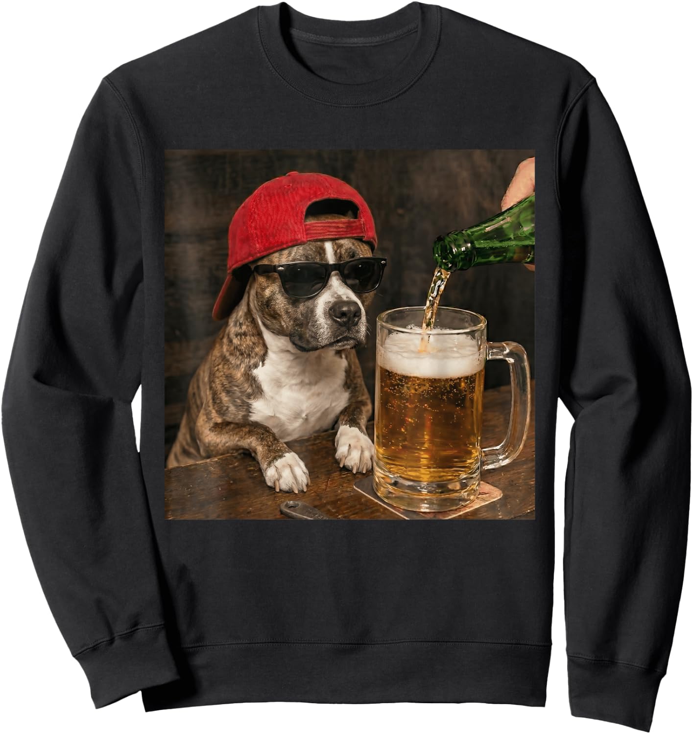 Funny Pit Pull Drinking Beer Humor Puppy Dog Meme Men Women Sweatshirt - Sweatshirt | Black