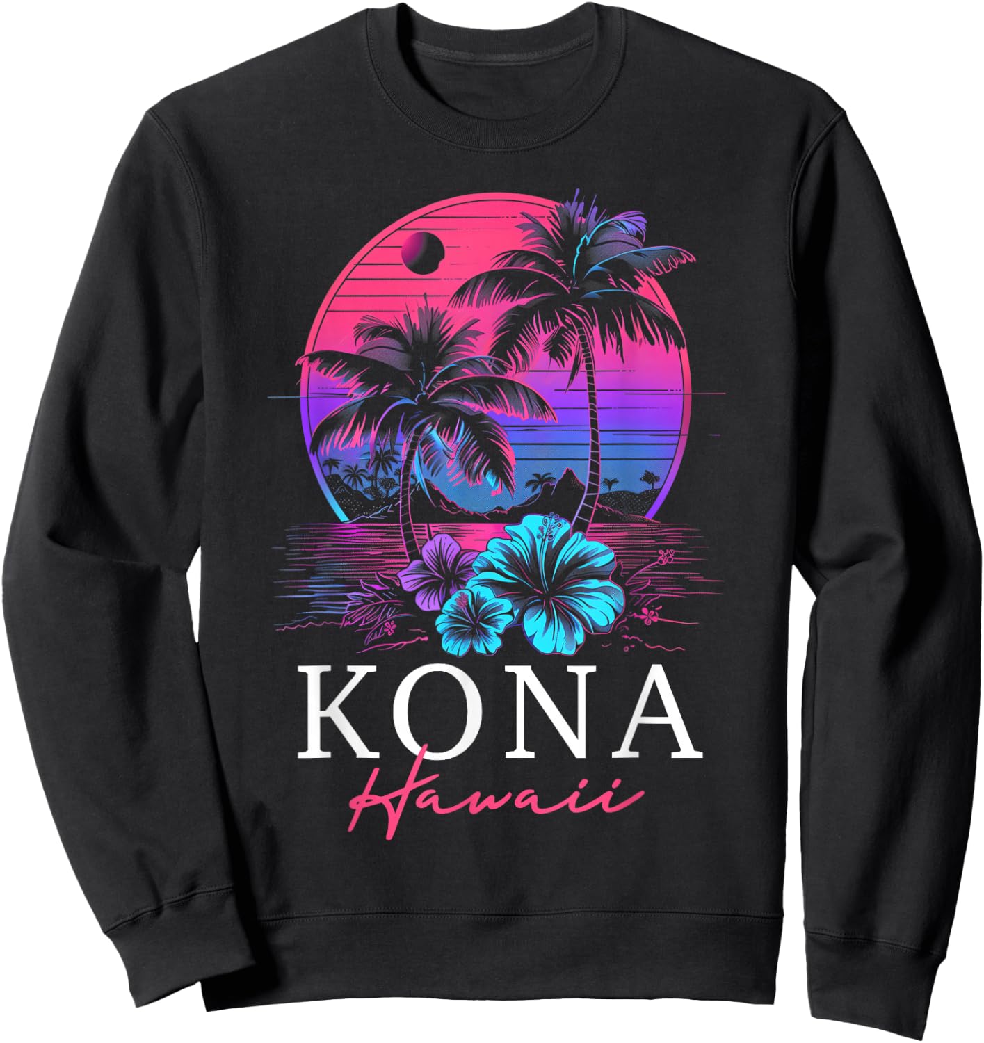 Kona Hawaii Hawaii Hawaii Hibiscus Flowers Surfer Souvenir Sweatshirt - Sweatshirt | Black