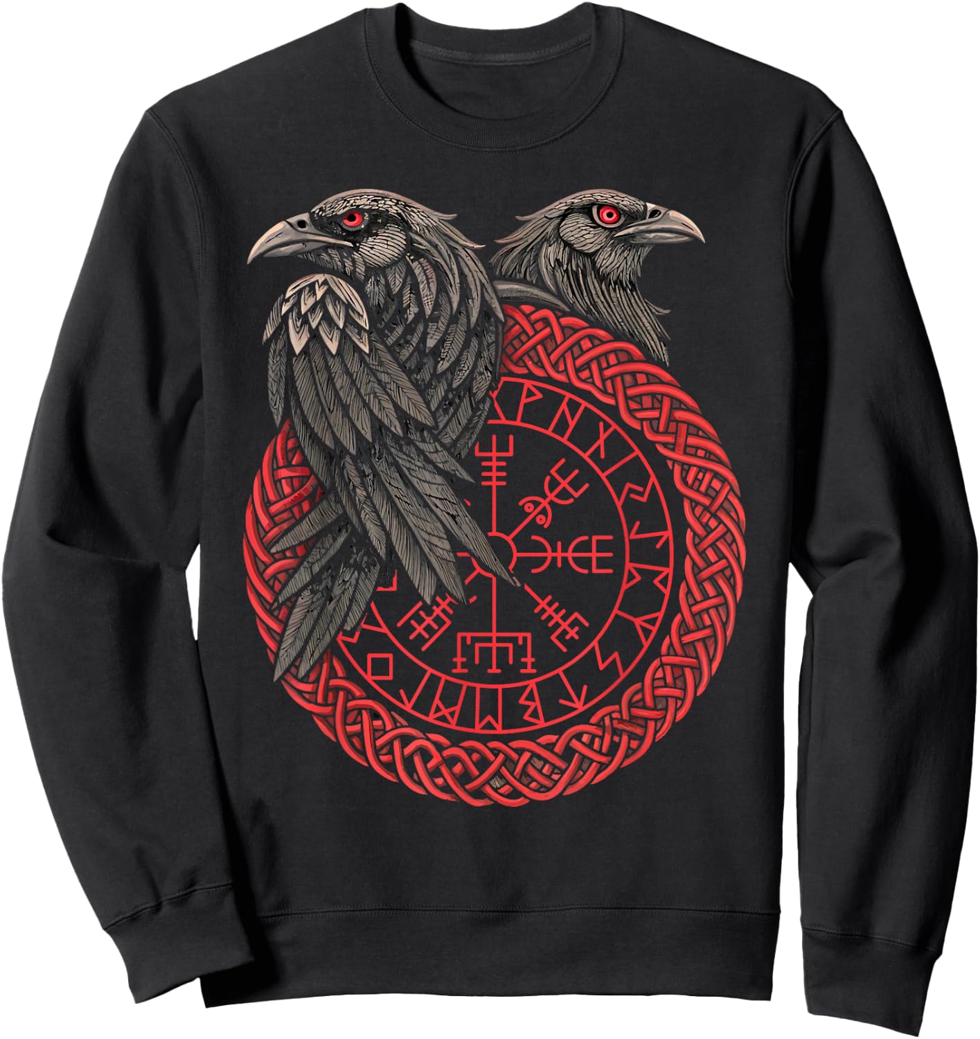 Retro Wikinger Kompass Vegvisir Nordic Rune Rabe Sweatshirt - Sweatshirt | Black