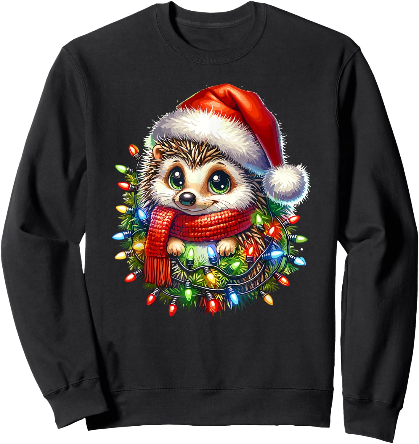 Christmas Hat Hedgehog Hedgehogs Sweatshirt - Sweatshirt | Black