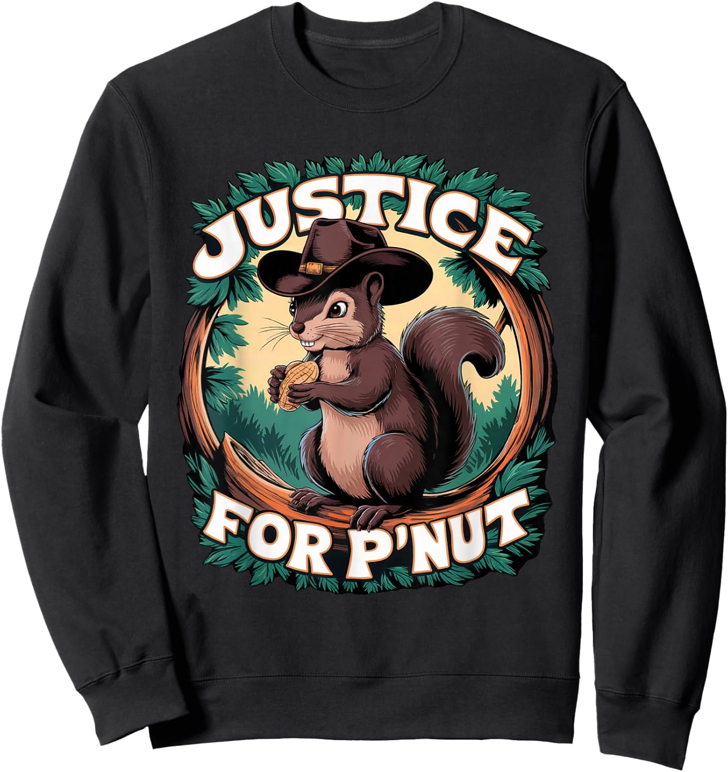 P'Nut The Squirrel and Fred The Raccoon Memorial - -Child Cute Peanut The Squirrel Cowboy Black Cartoon , Small, Short Sleeve, , Classic Fit, Polyester 100% Sweatshirt - Sweatshirt | Black