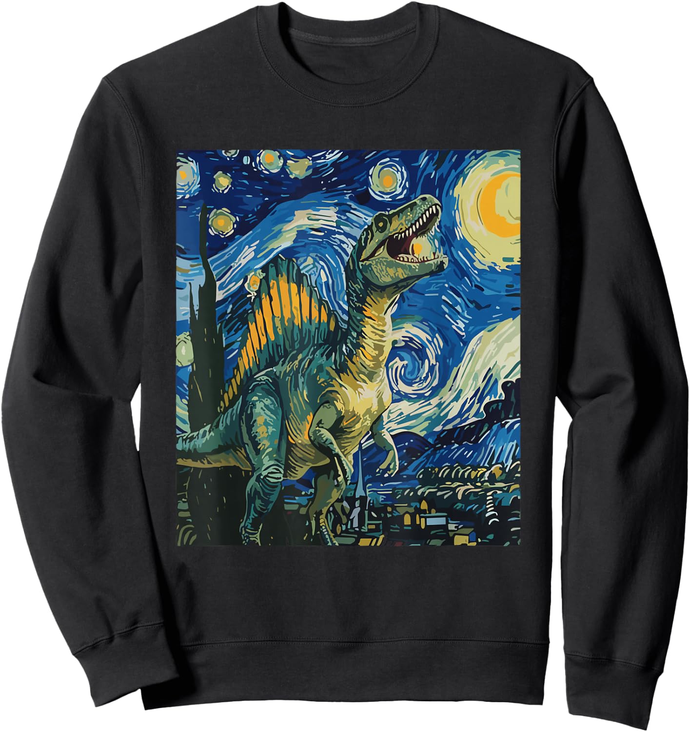 Spinosaurus Mirabilis Dinosaur Starry Night Art Sweatshirt - Sweatshirt | Black