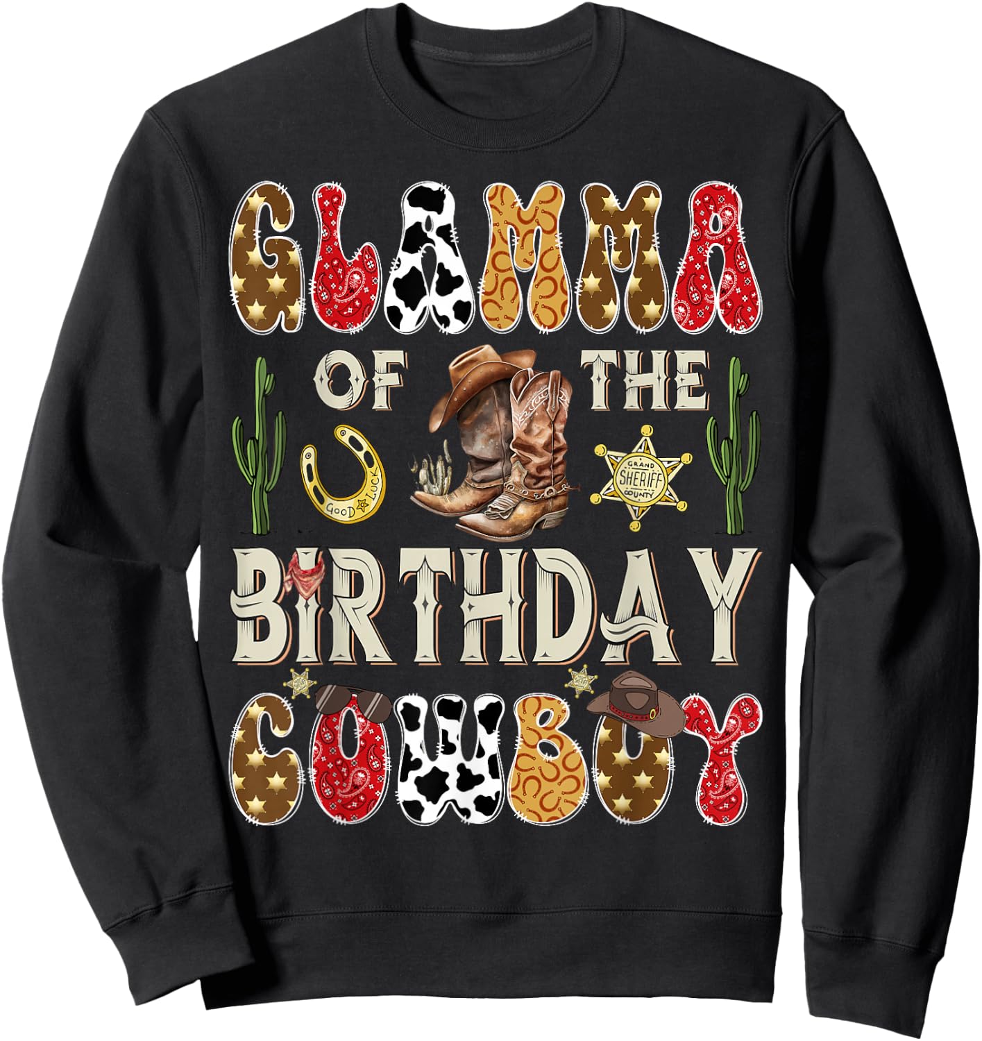 Glamma of The Birthday Cowboy Western Groovy Rodeo Glamma Sweatshirt - Sweatshirt | Black