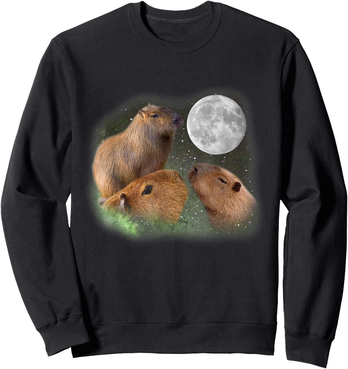 Three Moon Capybaras Funny Cute Animal Parody Pun Humor Gift Sweatshirt - Sweatshirt | Black