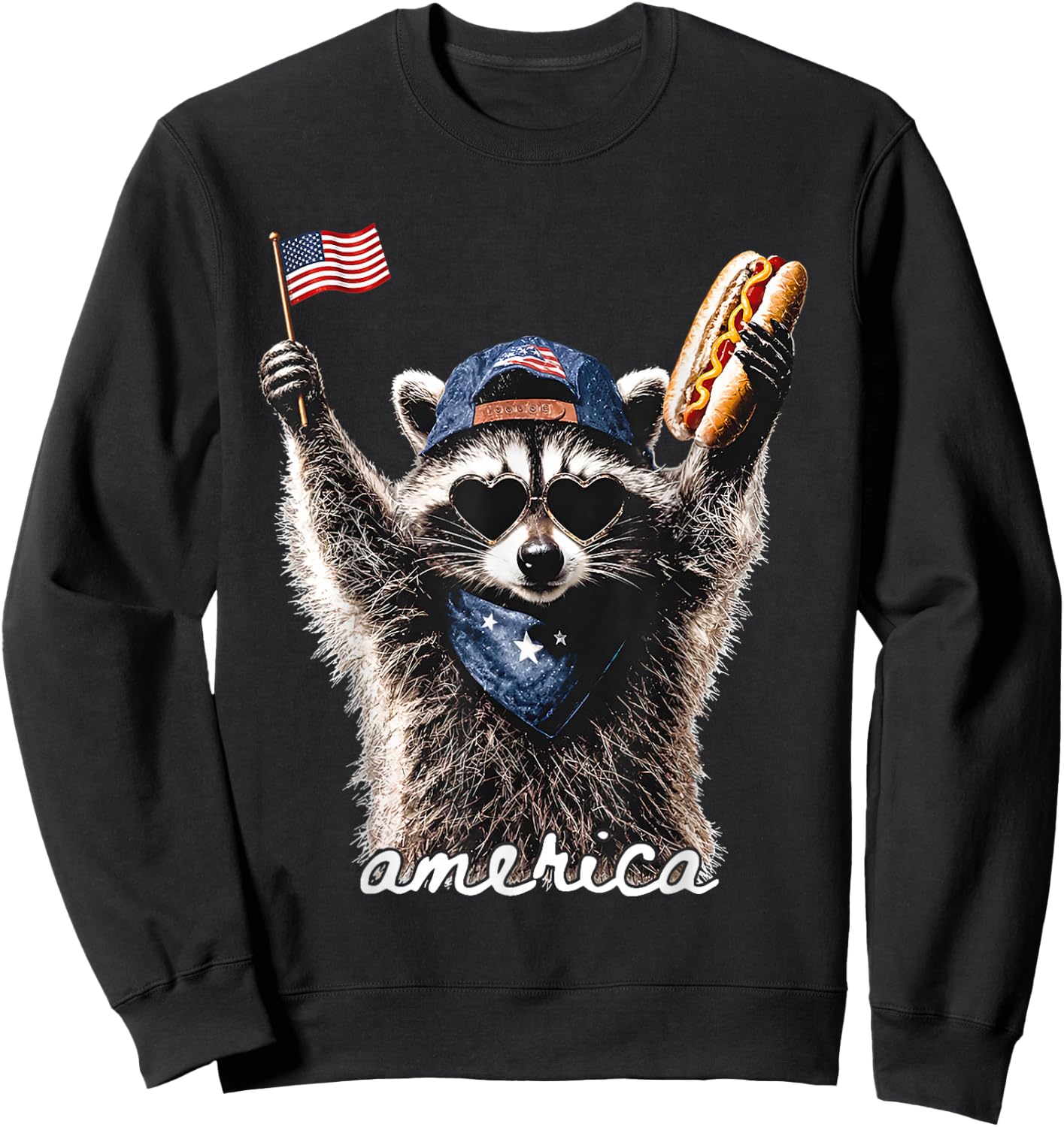 America Patriotic Raccoon Sweatshirt - Sweatshirt | Black