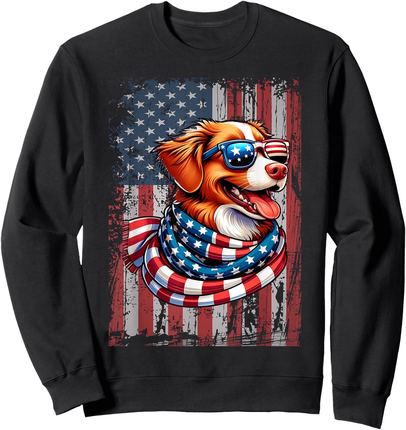 Nova Scotia Duck Tolling Retriever Dog Lover US Flag X-mas Sweatshirt - Sweatshirt | Black
