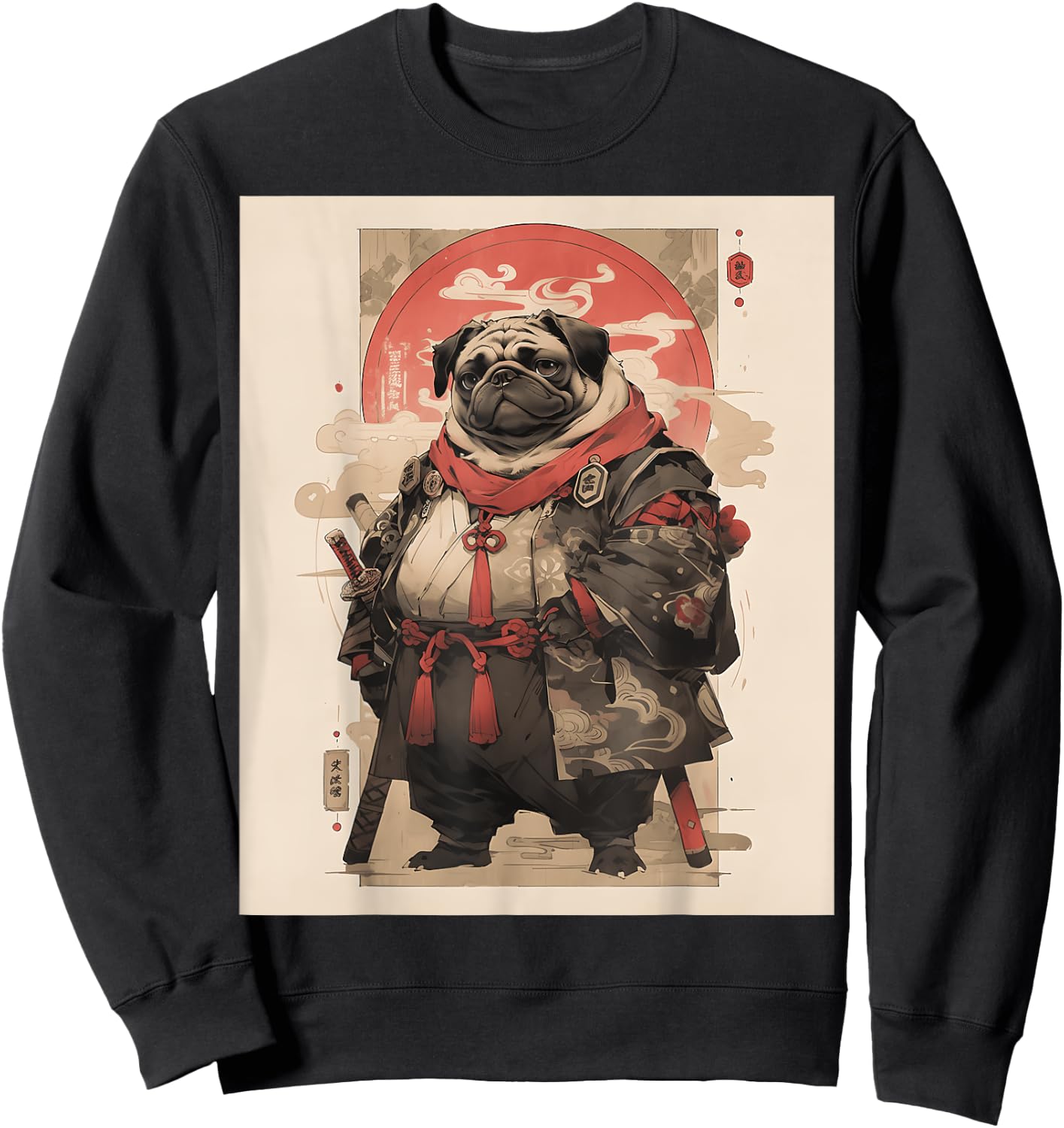 Samurai Pug Dog Japanese Pet Lover Warriors Art Aesthetic Men Women Girls Kids Sweatshirt - Sweatshirt | Black