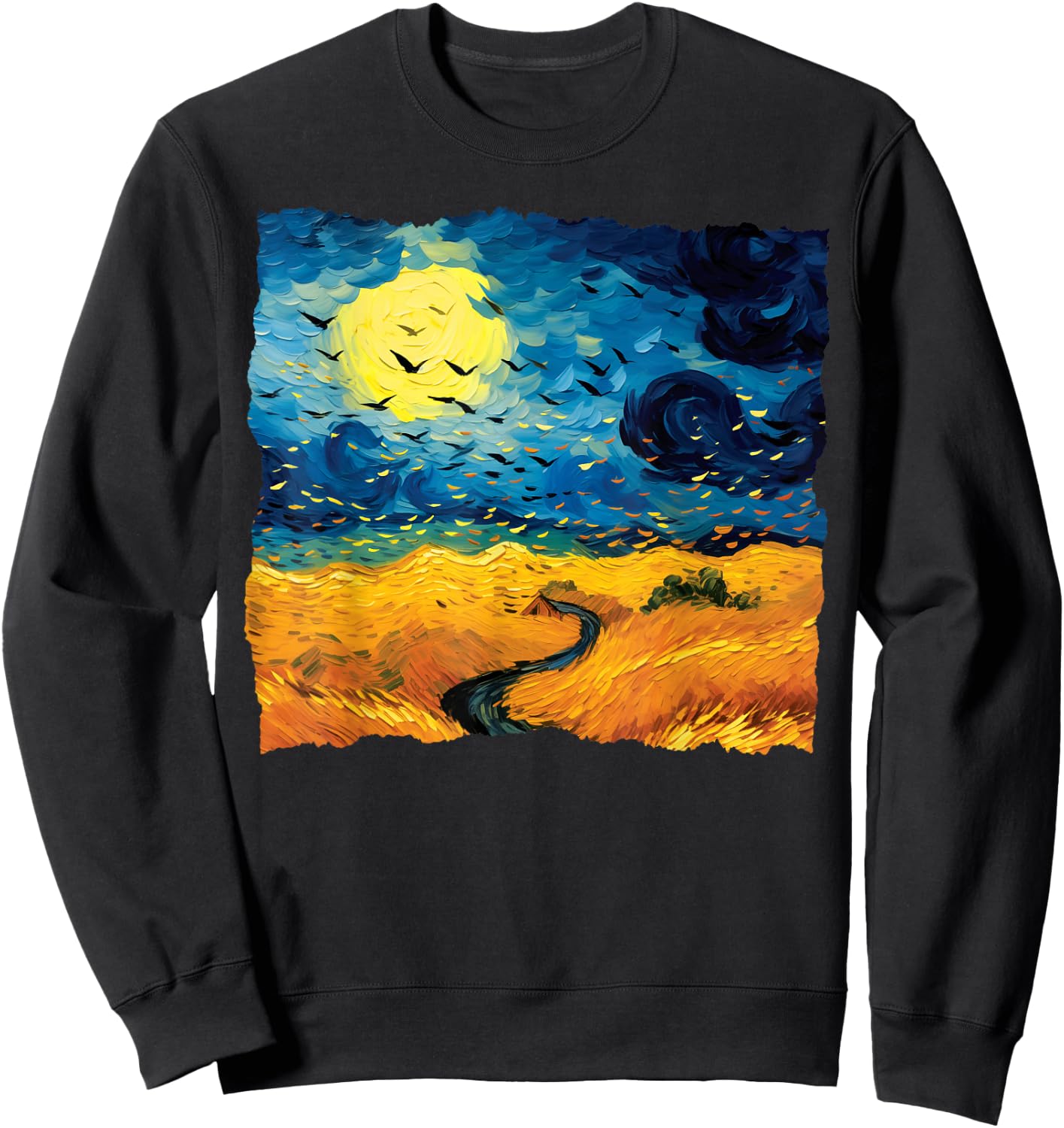 Starry Night Van Gogh Artistic Wheatfield with Crows Sweatshirt - Sweatshirt | Black