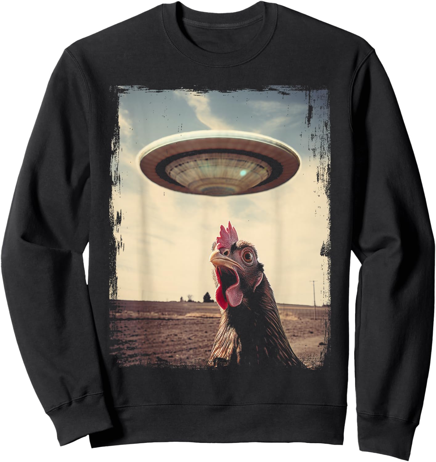 Chickens UFO Alien Spaceship Chicken Weirdcore Sci-Fi Chicken , black Sweatshirt - Sweatshirt | Black