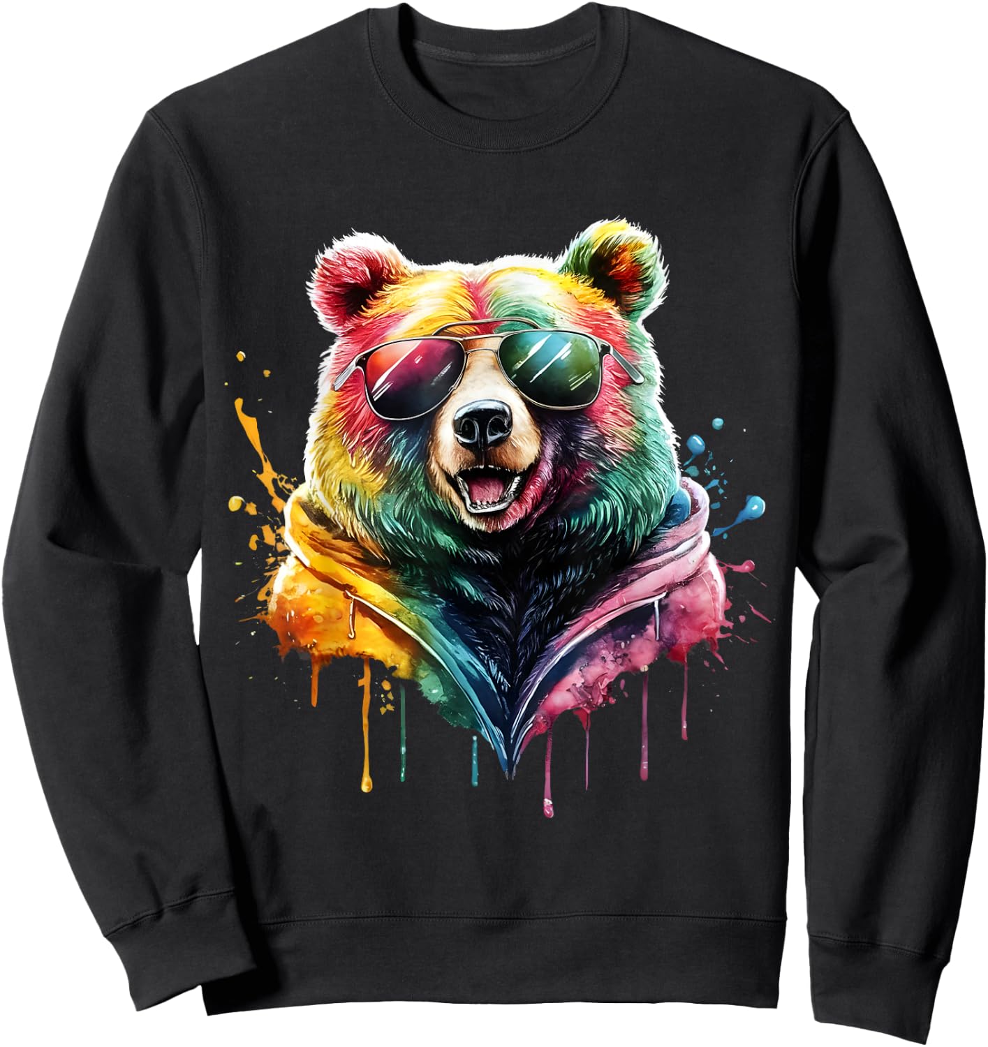 Bear Men's Women's Colourful Watercolour Bear Sweatshirt - Sweatshirt | Black