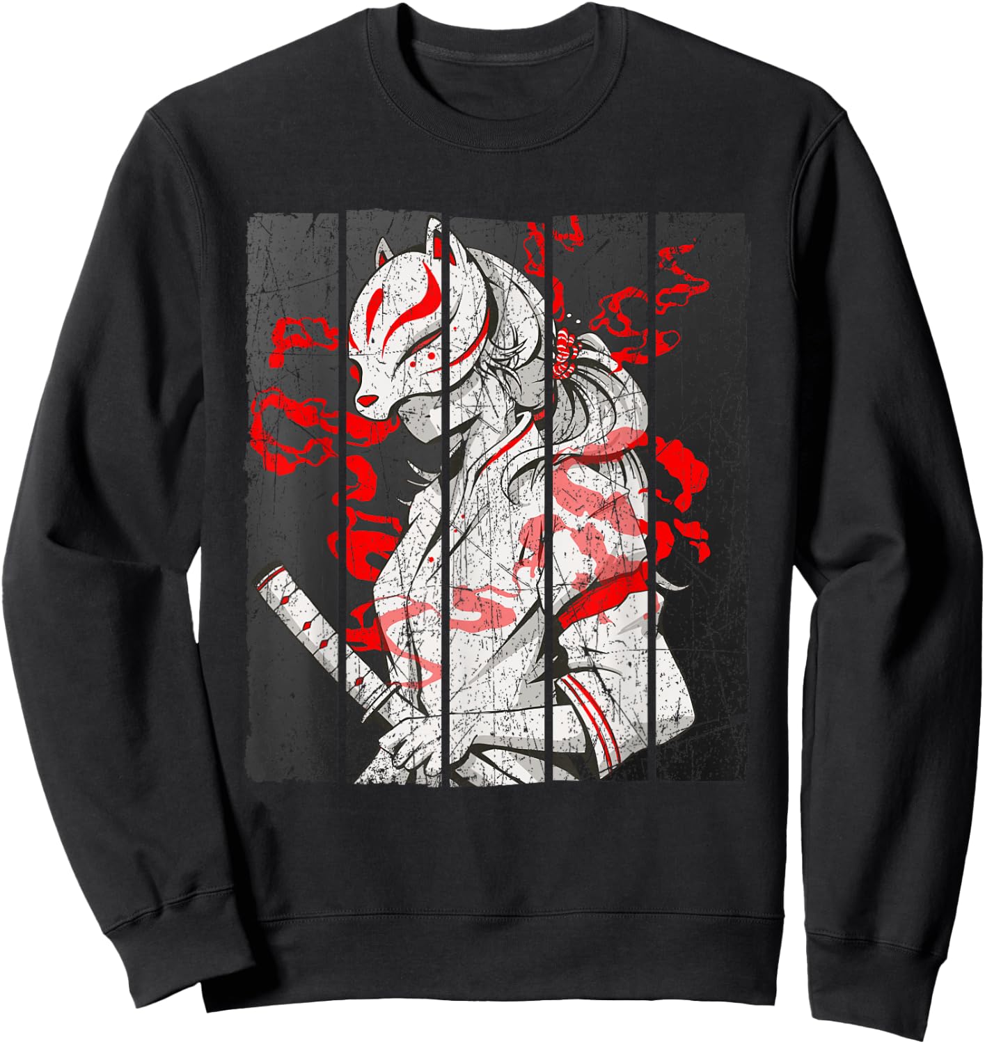 Japanese Mask Fox Aesthetic Kitsune Inari Oni Anime Sweatshirt - Sweatshirt | Black