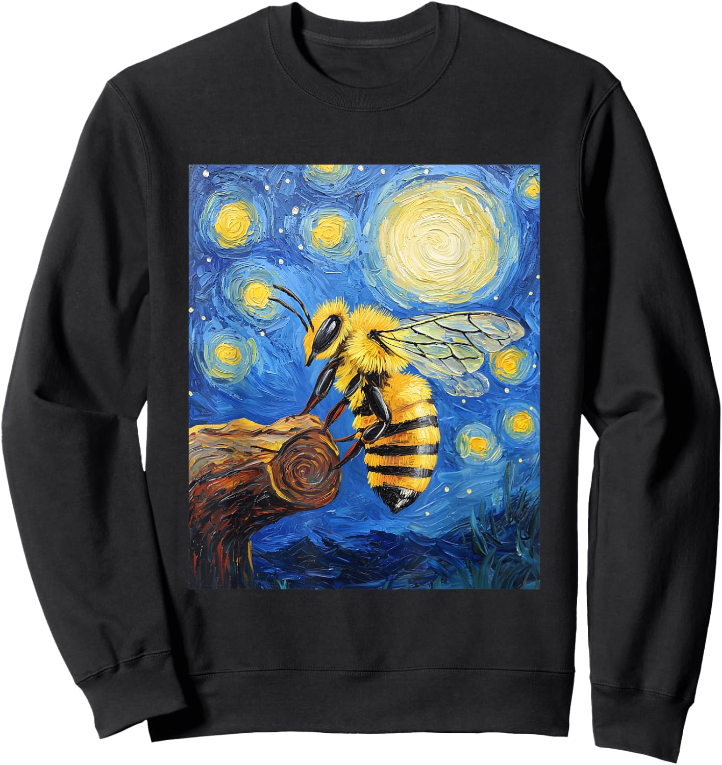 Bee Van Gogh Style Starry Night Graphic Sweatshirt - Sweatshirt | Black