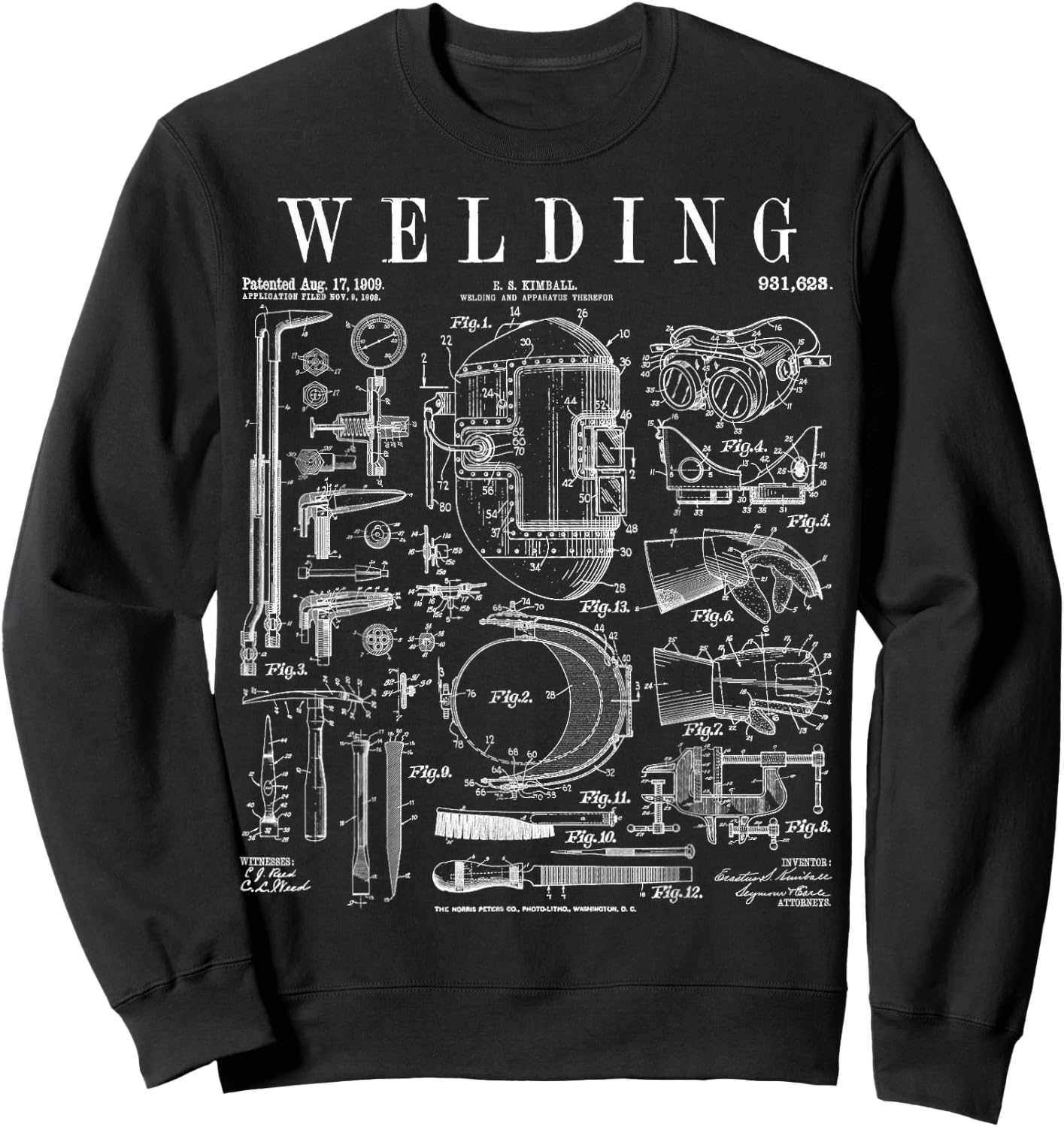 Welder Welding Mask Torch And Tools Vintage Patent Print Sweatshirt - Sweatshirt | Black