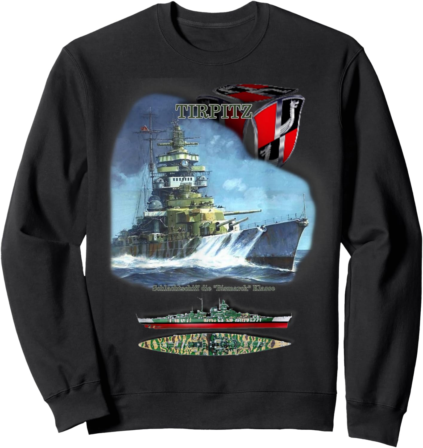 geschenkidee Schlachtschiff „TIRPITZ“ , -Erwachsene, Schwarz, S, Kurzarm Sweatshirt - Sweatshirt | Black