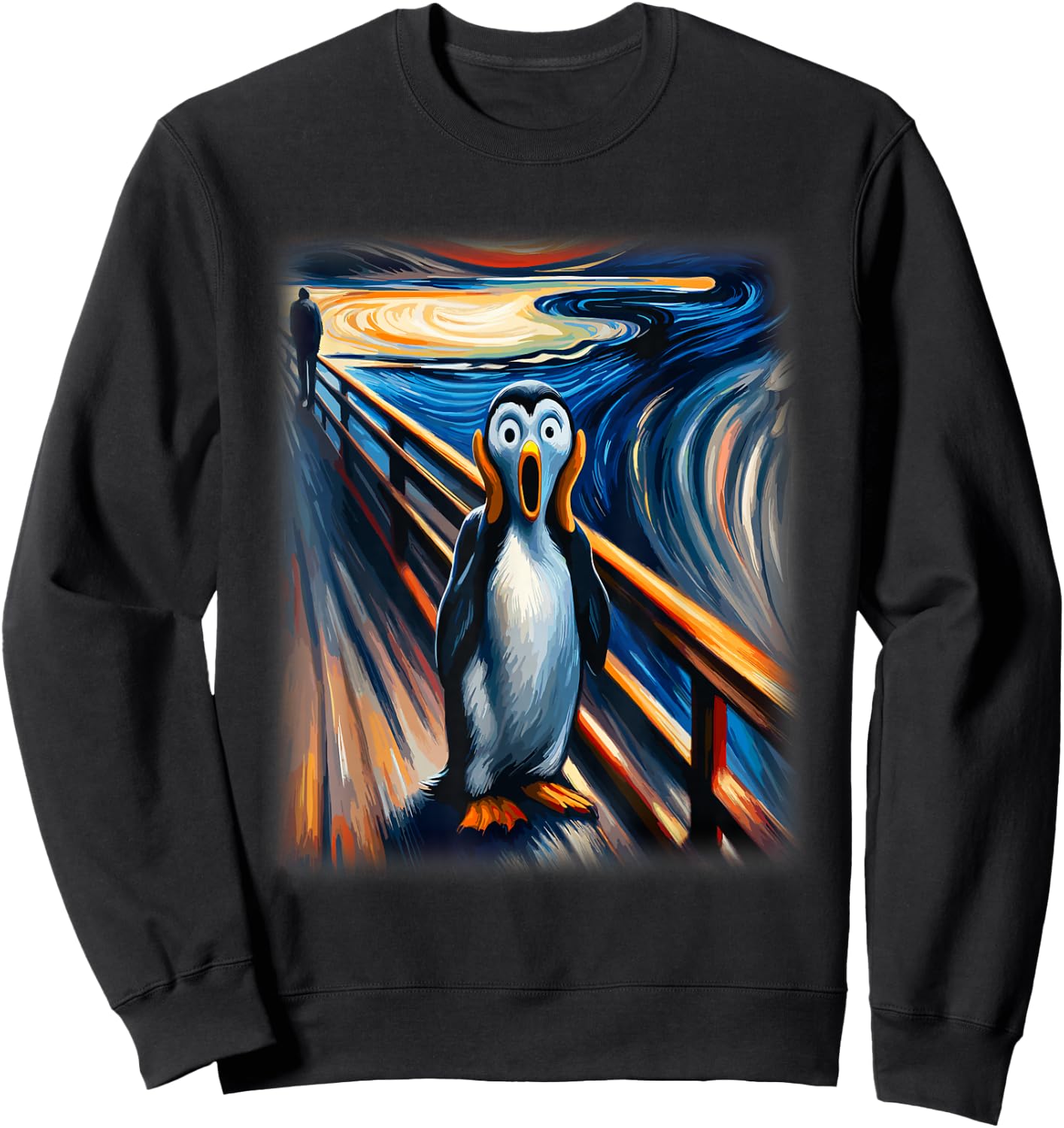Expressionist Scream Funny Arctic Surreal Humor Art Penguin Sweatshirt - Sweatshirt | Black