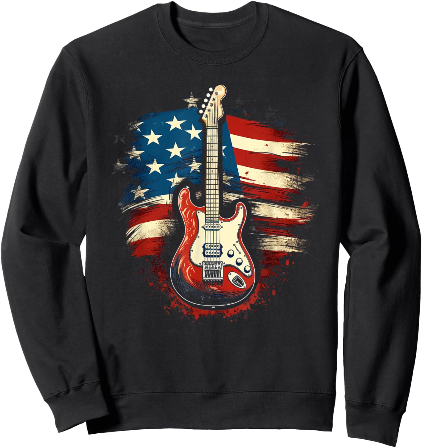 Guitar American Flag USA - Country Music 4th of July Gifts Women Kids Men Sweatshirt - Sweatshirt | Black