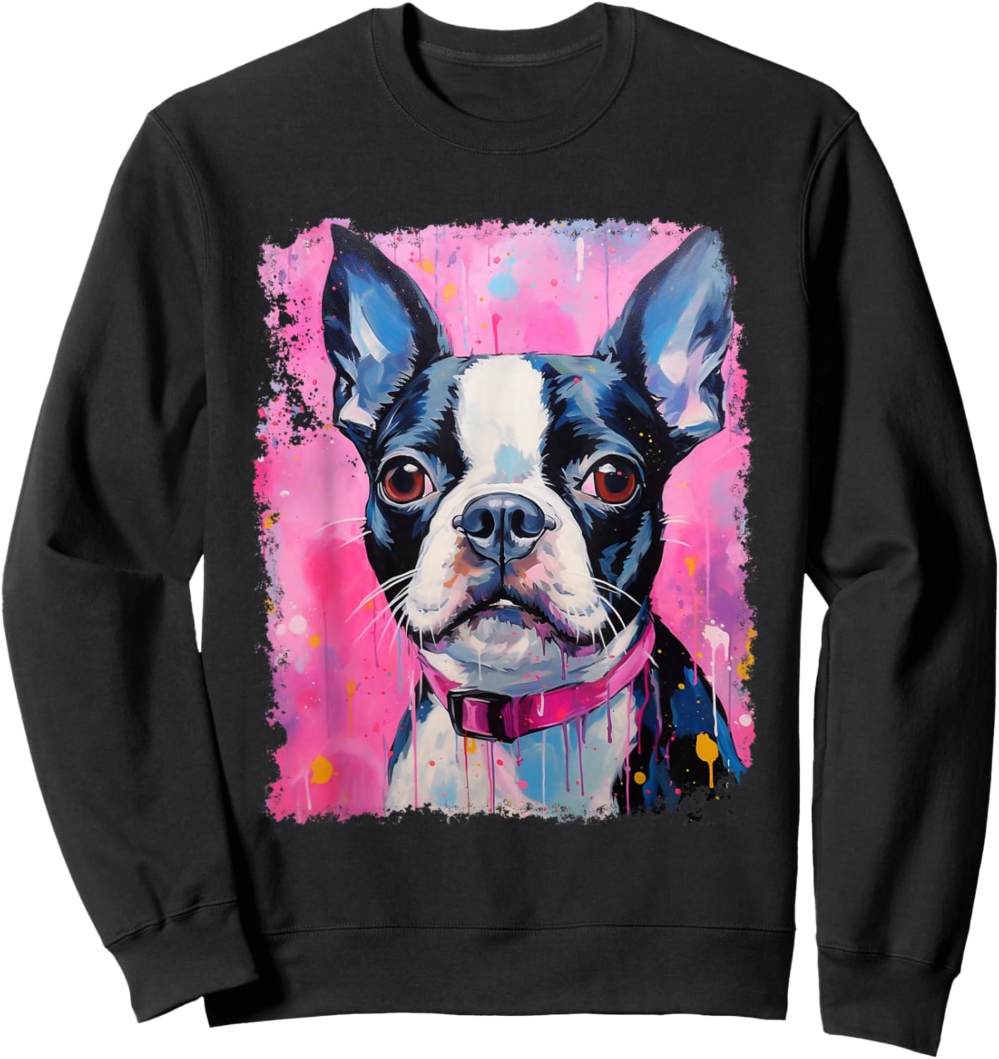 Dog Pink Boston Terrier Sweatshirt - Sweatshirt | Black