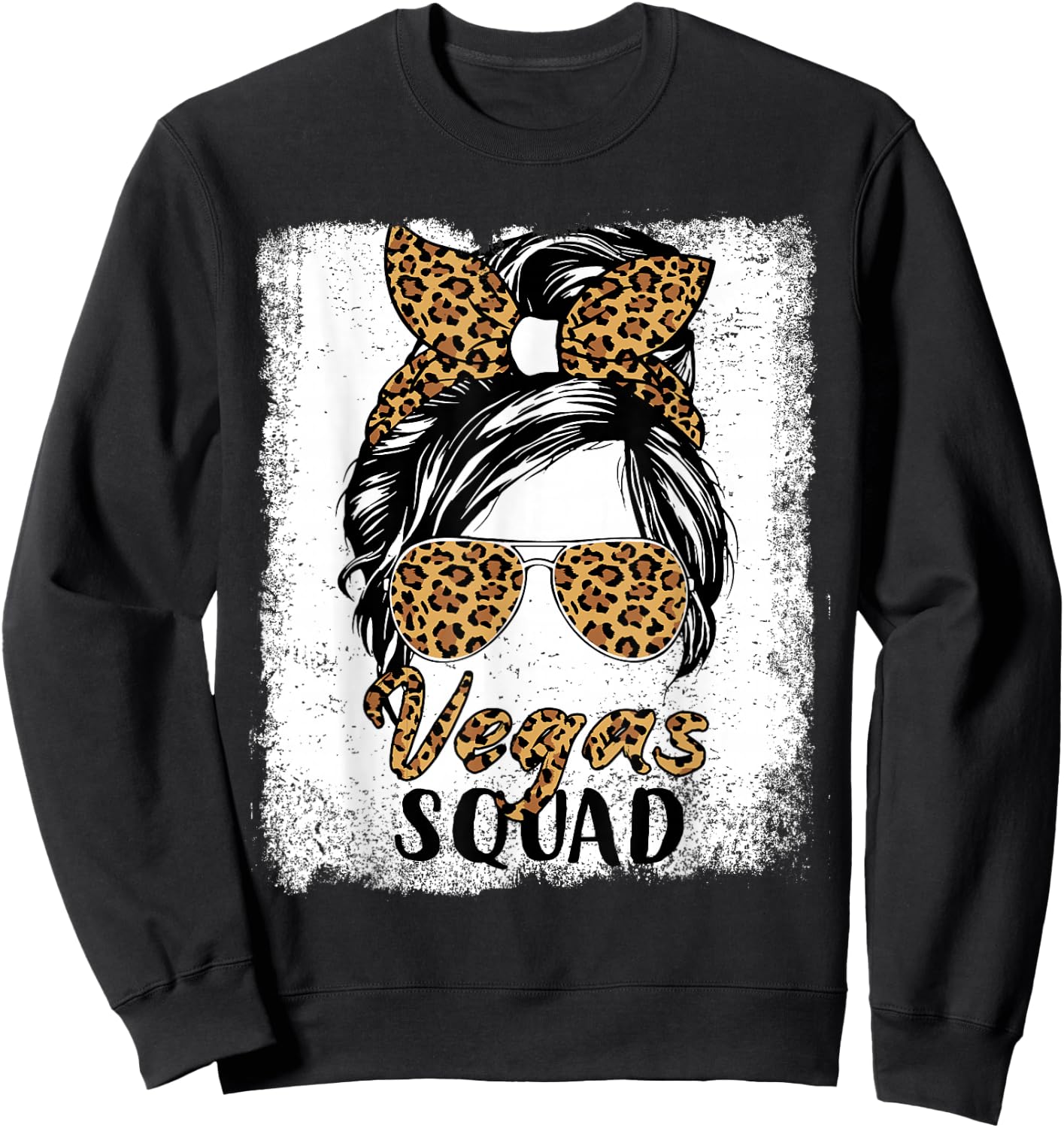 Las Vegas Squad Summer Girls Trip 2026 Messy Bun Leopard Sweatshirt - Sweatshirt | Black
