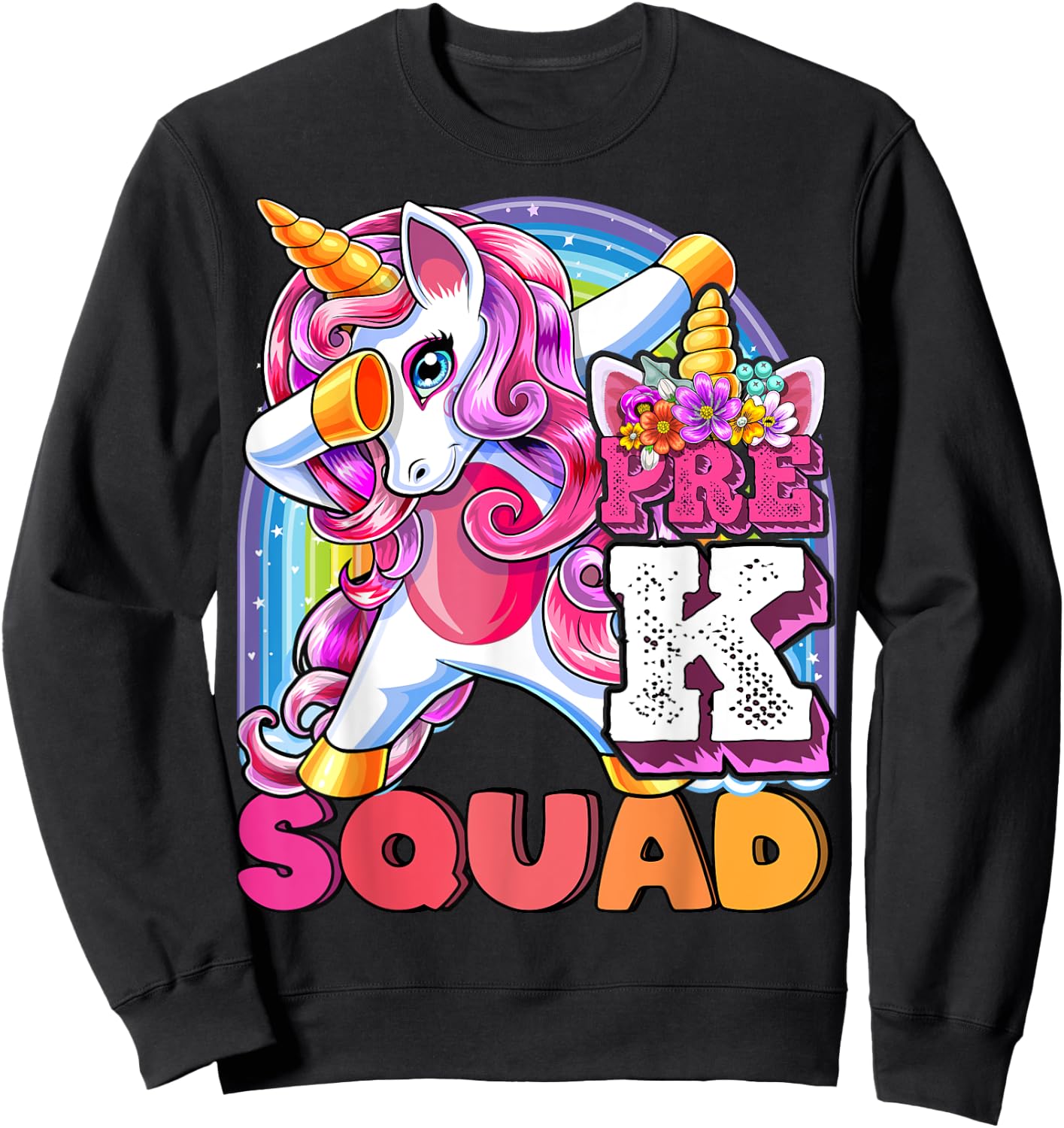 Pre-K Squad Dabbing Unicorn Back to School Girls Gift Sweatshirt - Sweatshirt | Black